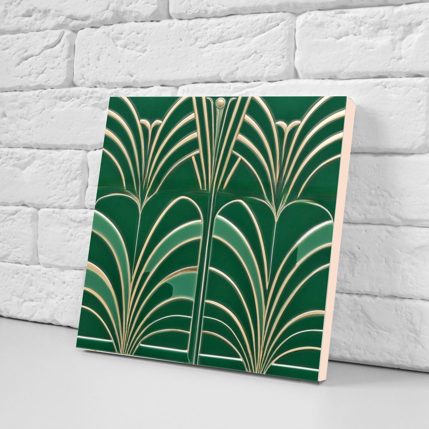 Art Deco Ceramic Tiles Green- Set of 2 Art Deco Wall Decor Geometric Tiles-Kitchen Backsplash,Shower,Bathroom Wall,Sink Splashback,Fireplace