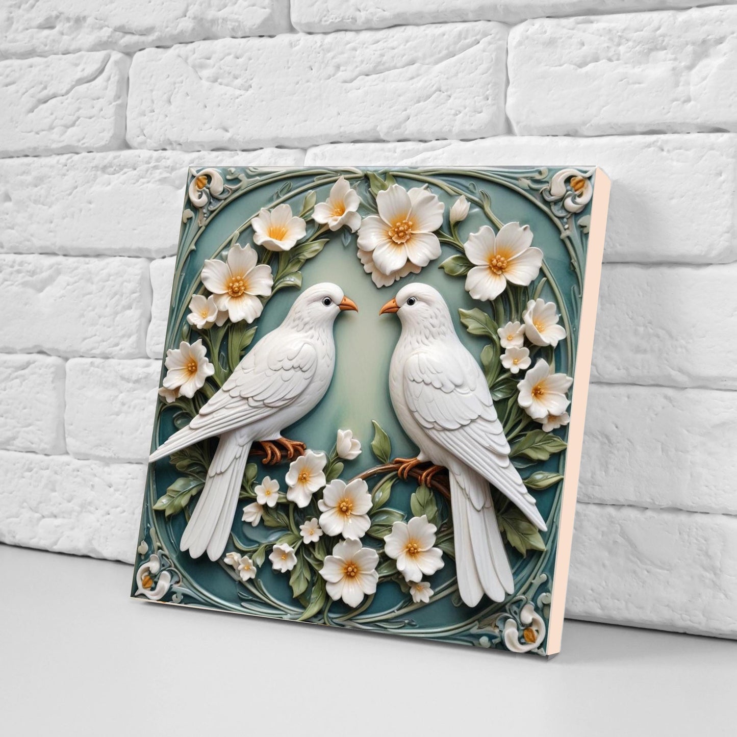 Art Nouveau Bird and Flower Ceramic tiles -Set of 2 Green Art Nouveau Tiles Bird Wall Decor,Bird Tiles -Kitchen Backsplash ,Bathroom,Sink