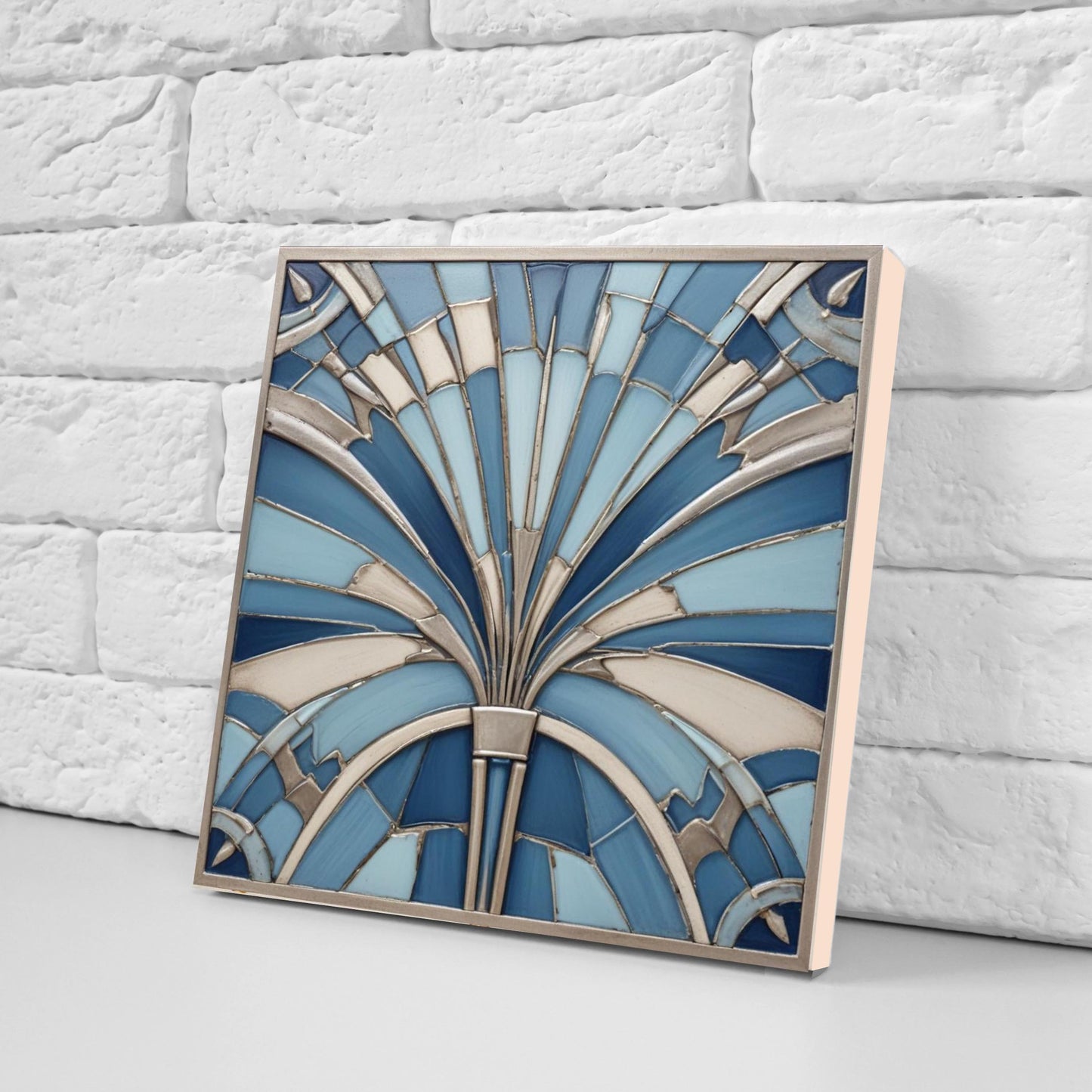 Art Deco Ceramic tiles Blue - Set of 2 Art Deco Wall Decor Geometric Tiles - Kitchen Backsplash , Bathroom, Sink Splashback, Accent Wall Art