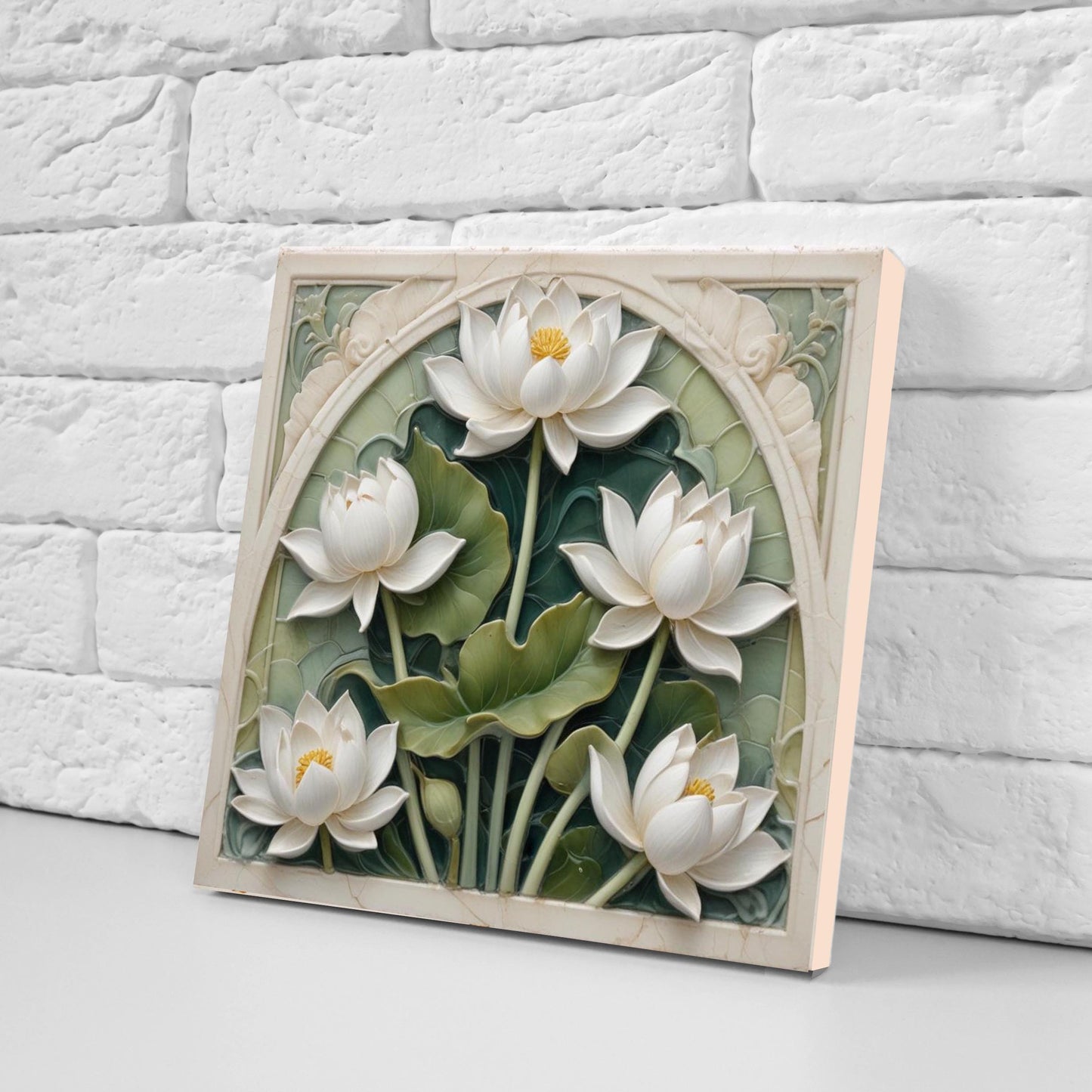 Lotus Tile Art Nouveau Flower Ceramic Tiles - Set of 2 Art Nouveau Wall Decor Tiles -Kitchen Backsplash,Shower,Bathroom Wall,Sink splashback