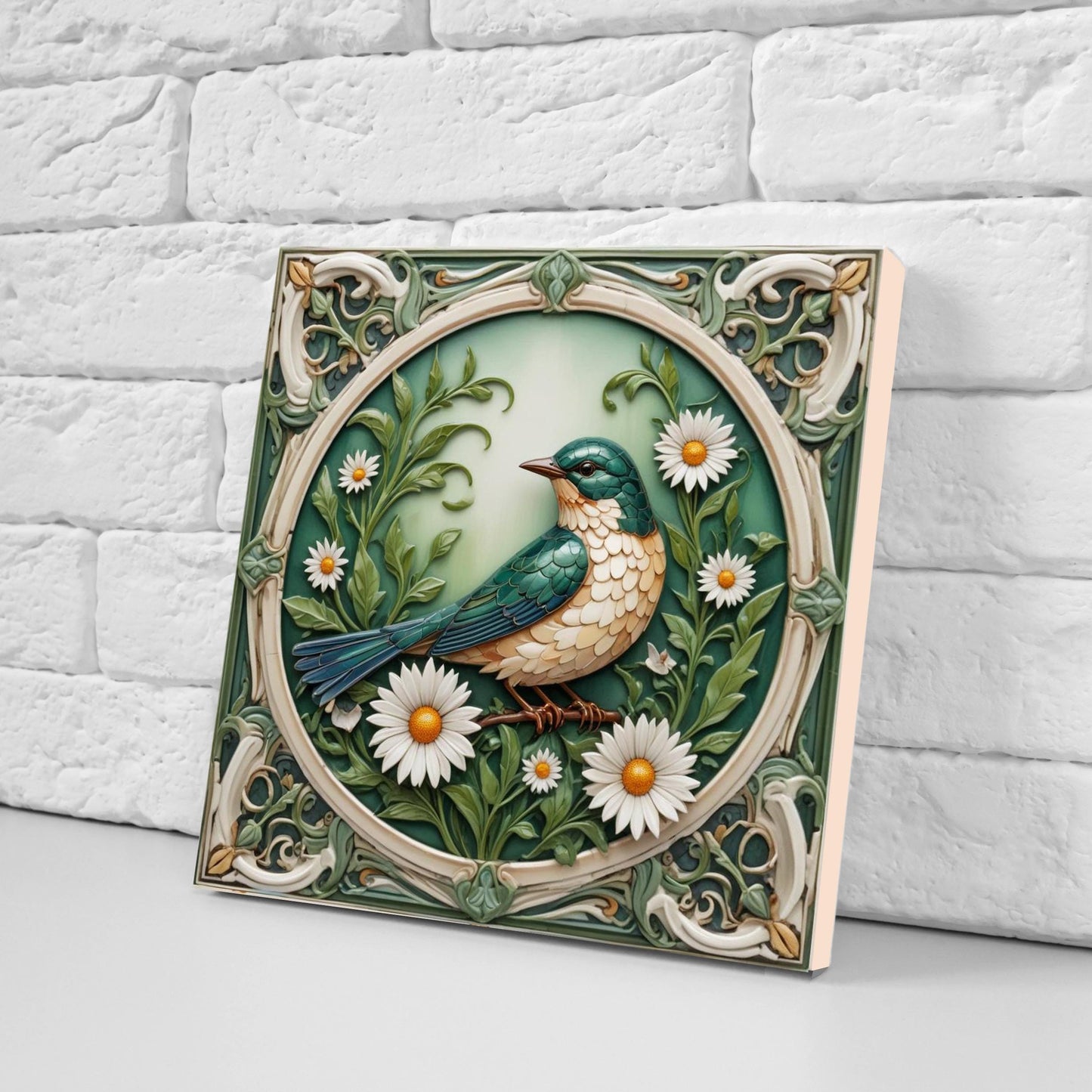 Art Nouveau Bird and Flower Ceramic tiles -Set of 2 Art Nouveau Bird Wall Decor Tiles,Bird Tiles -Kitchen Backsplash Tiles,Bathroom Tiles