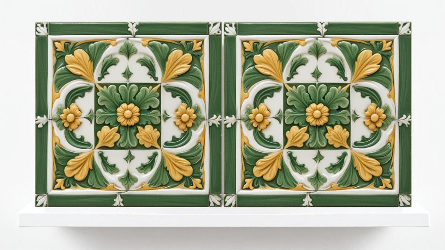 Italian Majolica Tiles - Set of 2 Sicilian Wall Decor Tile - Kitchen Backsplash, Sink Splashback,Bathroom,Shower Wall Art,Fireplace,Coaster