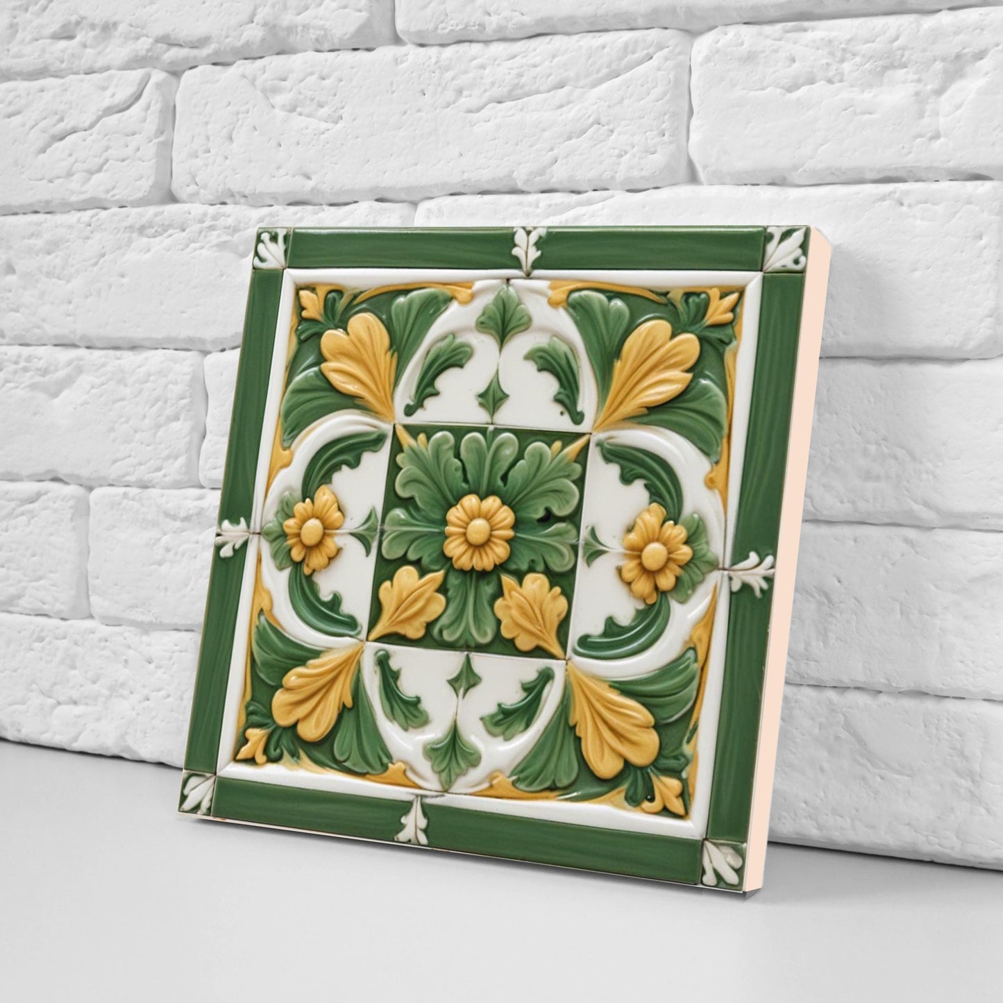 Italian Majolica Tiles - Set of 2 Sicilian Wall Decor Tile - Kitchen Backsplash, Sink Splashback,Bathroom,Shower Wall Art,Fireplace,Coaster