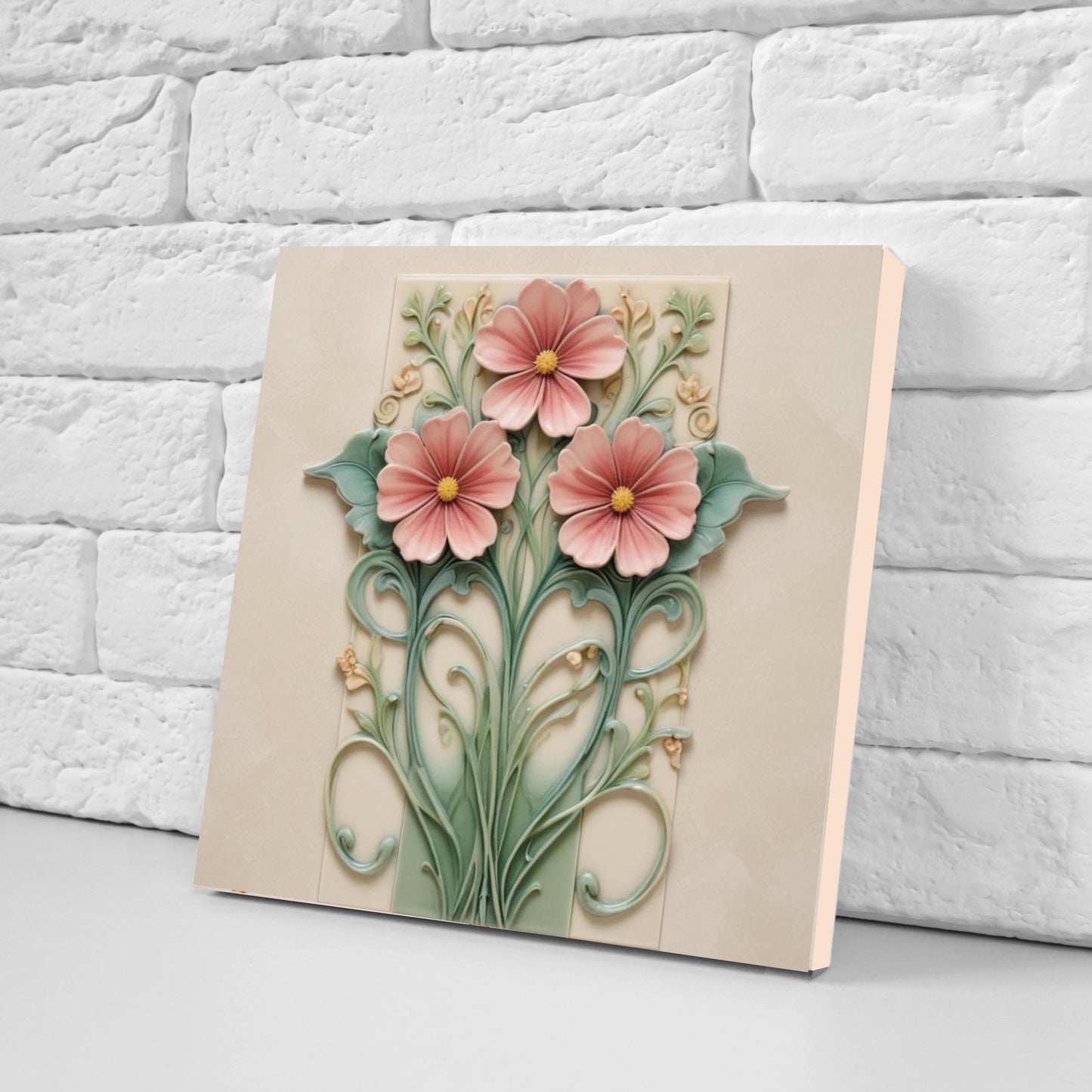 Art Nouveau Tile Flower Ceramic Tiles-Set of 2 Botanical Print Wall Decor-Kitchen Backsplash,Bathroom,Shower Wall,Sink Splashback,Fireplace