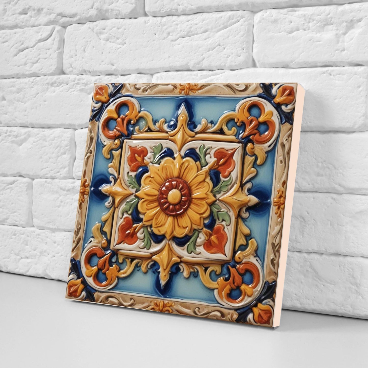 Majolica Tiles - Set of 2 Sicilian Tiles Print Italian Tile Wall Decor - Kitchen Backsplash, Bathroom, Shower Wall, Sink Splashback, Coaster