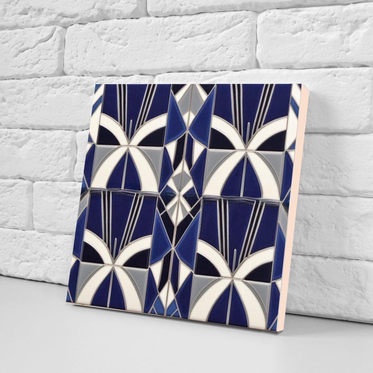 Art Deco Ceramic tiles Blue - Set of 2 Art Deco Wall Decor Geometric Tiles - Kitchen Backsplash , Bathroom, Sink Splashback, Accent Wall Art