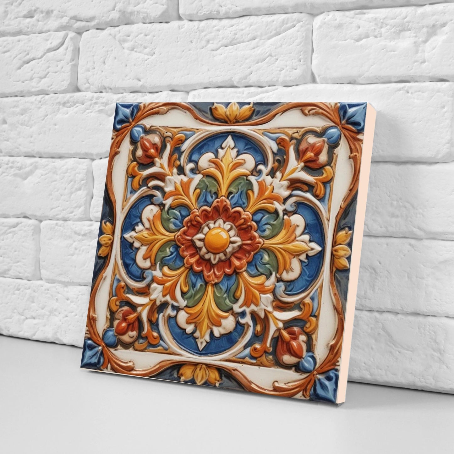 Italian Majolica Tiles - Set of 2 Sicilian Wall Decor Tiles - Kitchen Backsplash Tiles, Table Decorative Tiles, Bathroom Tiles, Coaster