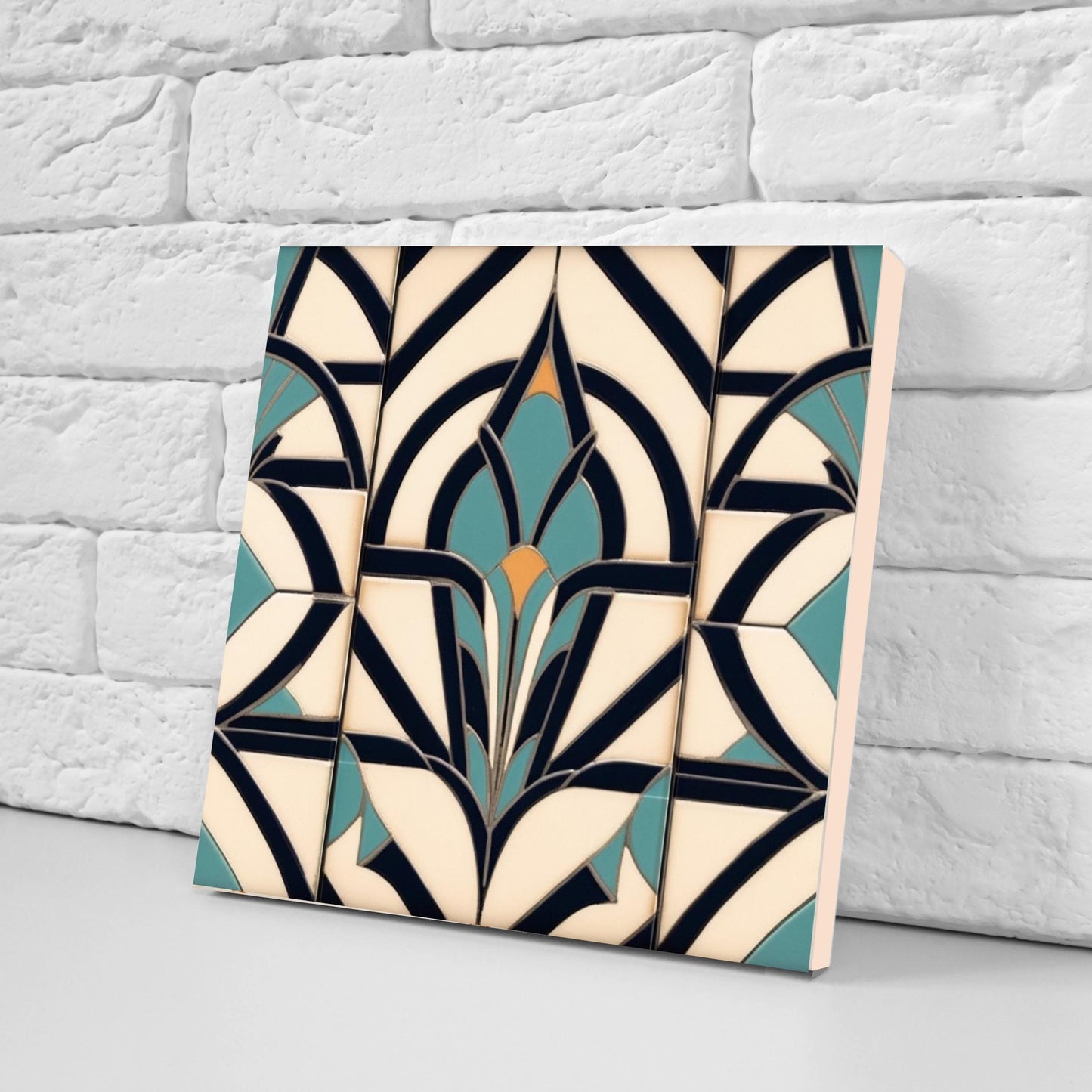 Art Deco Ceramic tiles - Set of 2 Art Deco Wall Decor Geometric Tiles - Kitchen Backsplash Tiles, Table Decorative Tiles, Bathroom Tiles