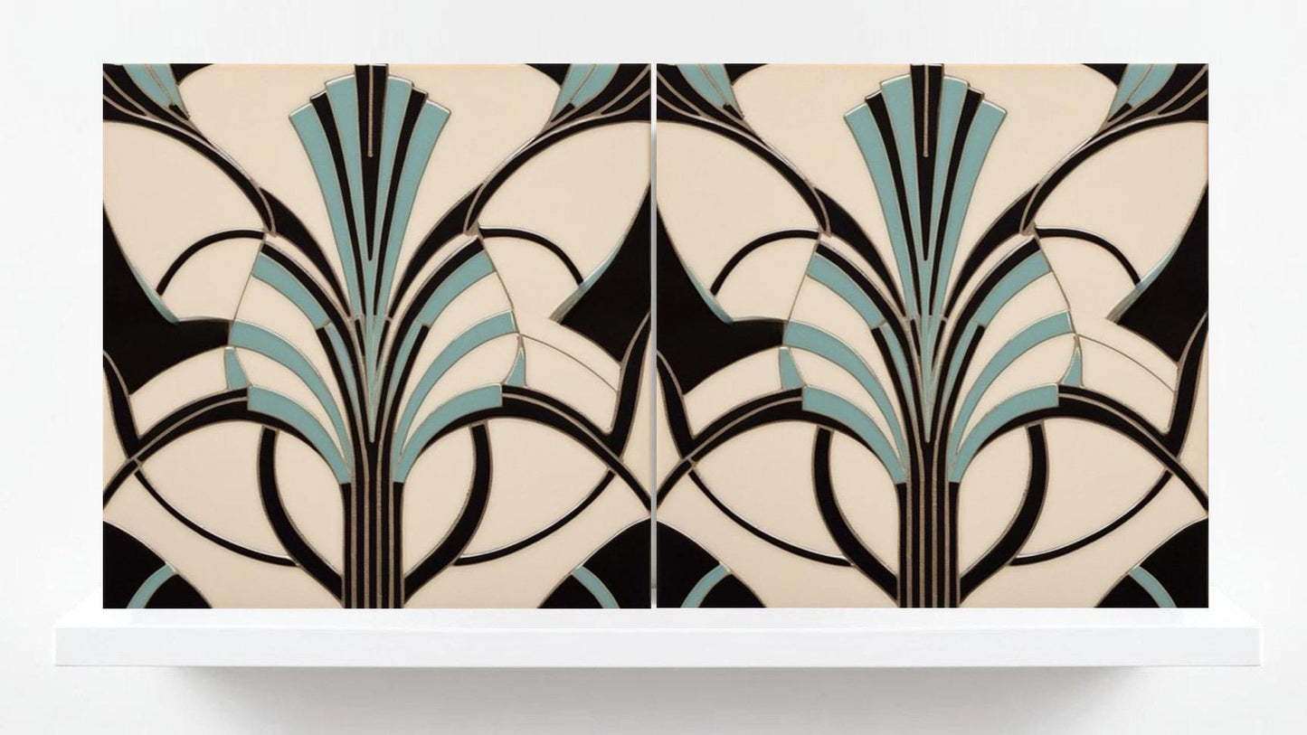 Art Deco Ceramic tiles - Set of 2 Art Deco Wall Decor Geometric Tiles - Kitchen Backsplash, Bathroom, Shower Wall,Sink Splashback, Fireplace
