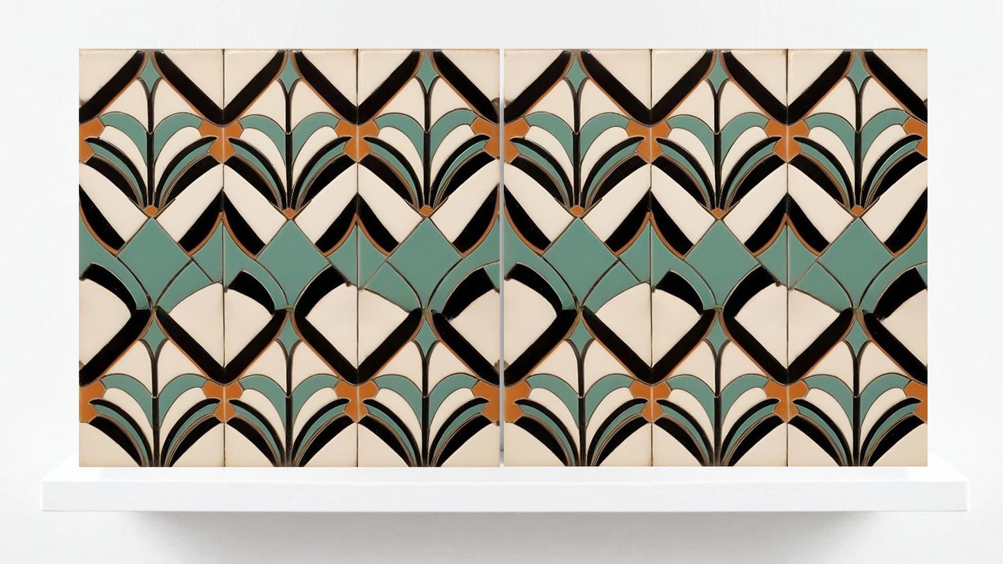 Art Deco Ceramic tiles - Set of 2 Art Deco Wall Decor Geometric Tiles - Kitchen Backsplash, Bathroom, Shower Wall,Sink Splashback, Fireplace