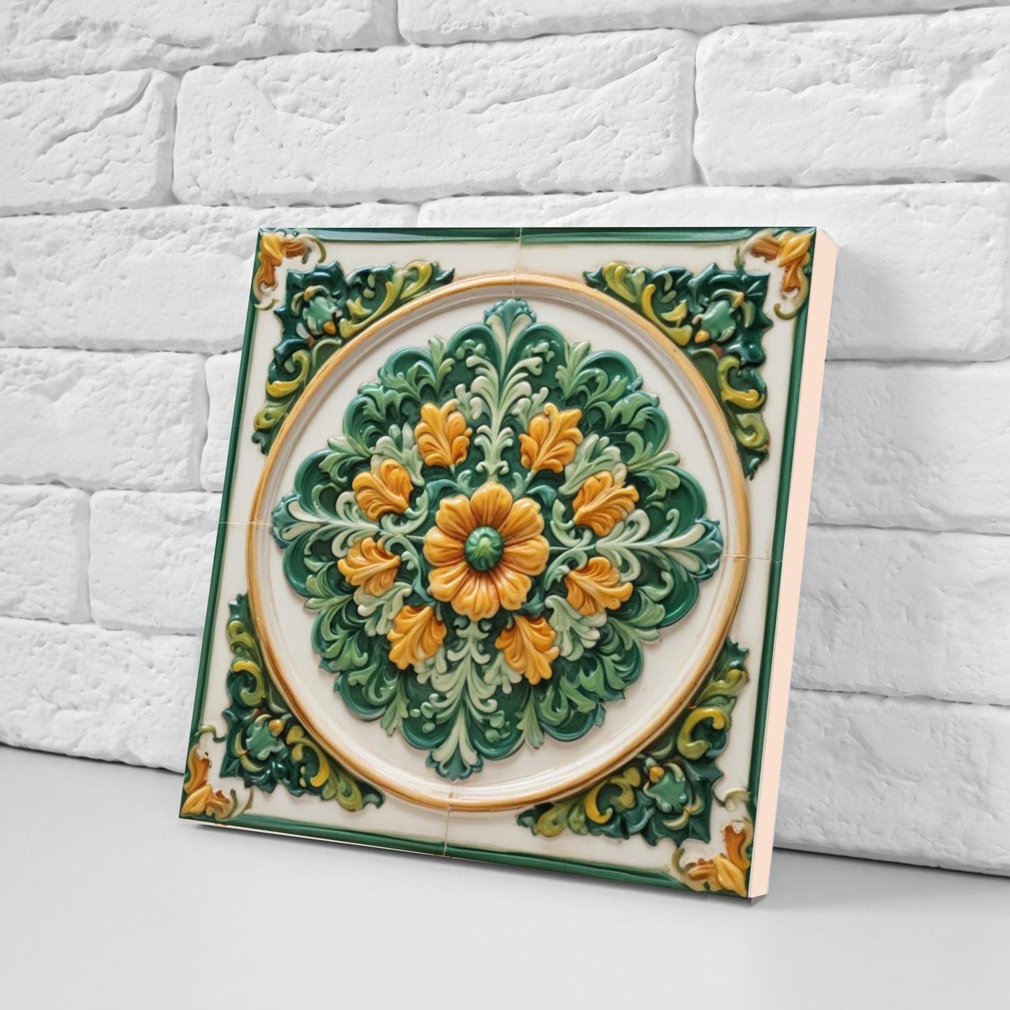 Italian Majolica Tiles Flower -Set of 2 Sicilian Wall Decor Tiles-Kitchen Backsplash ,Sink Splashback,Bathroom,Shower Wall Art,Fireplace