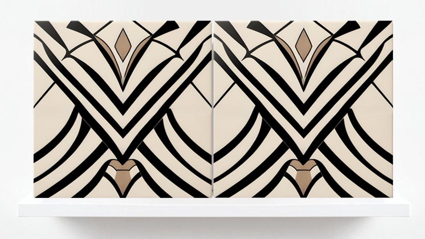 Art Deco Ceramic tiles - Set of 2 Art Deco Wall Decor Geometric Tiles - Kitchen Backsplash, Shower,Bathroom Wall, Fireplace, Sink Splashback
