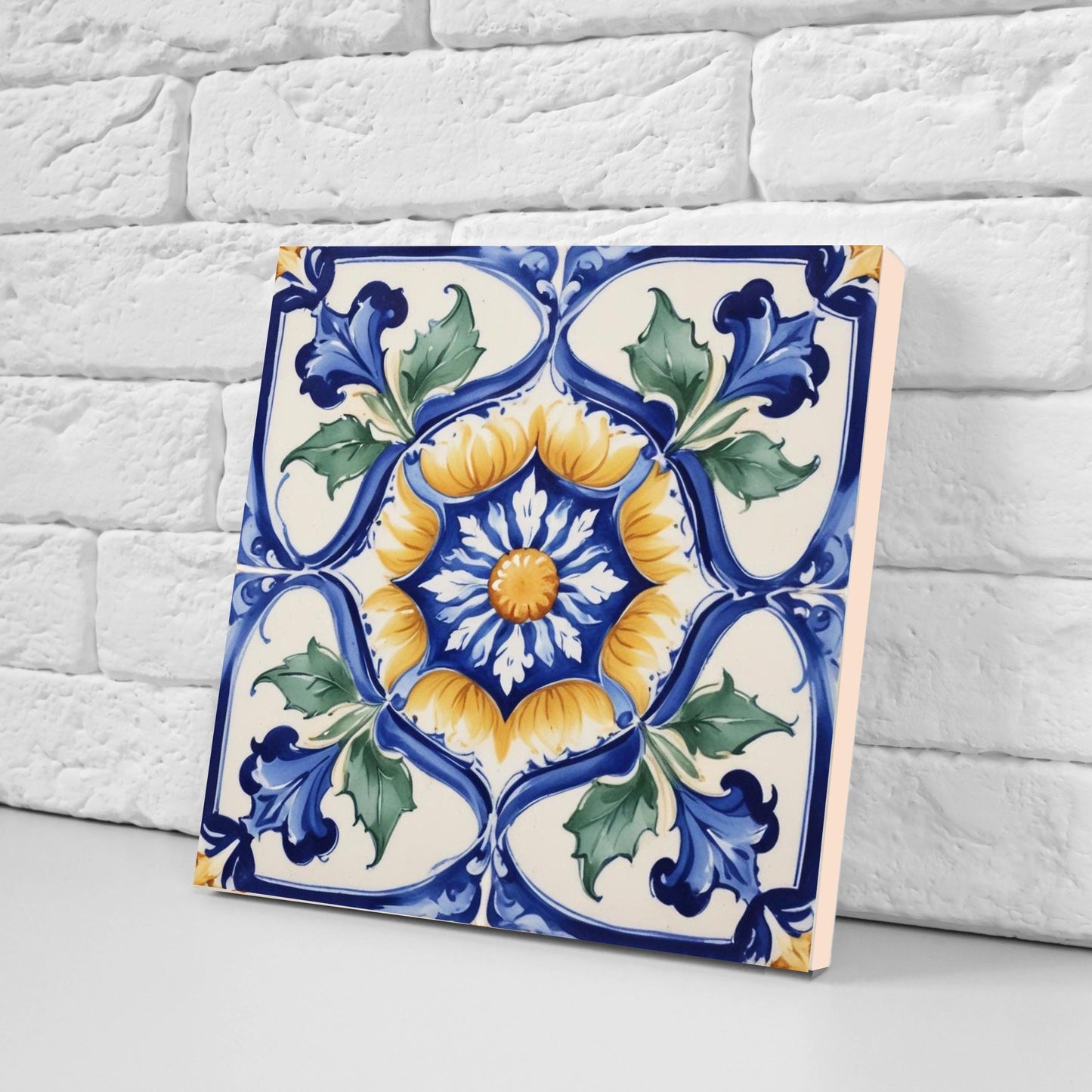 Italian Majolica Tiles Flower -Set of 2 Sicilian Wall Decor Tiles-Kitchen Backsplash Tiles, Sink Splashback,Bathroom,Shower Wall Art,Coaster