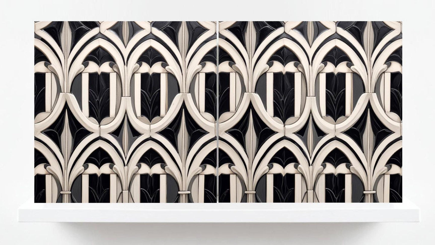Art Deco Ceramic tiles - Set of 2 Art Deco Wall Decor Geometric Tiles - Kitchen Backsplash, Shower,Bathroom Wall, Fireplace, Sink Splashback