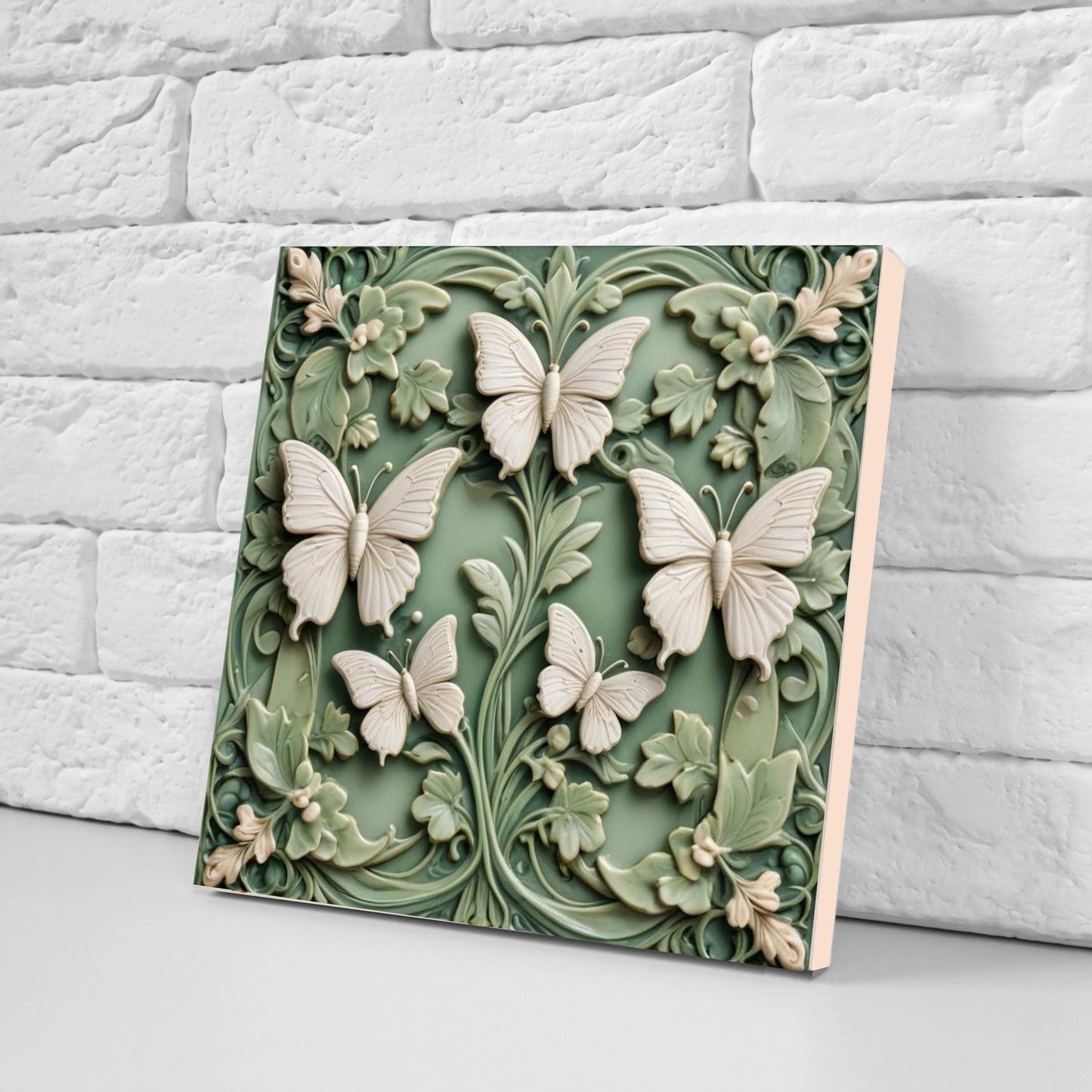 Butterfly Tile - Set of 2 Green Art Nouveau Tiles Wall Decor print -Kitchen Backsplash, Home Decor,Bathroom,Shower,Sink Splashback,Fireplace