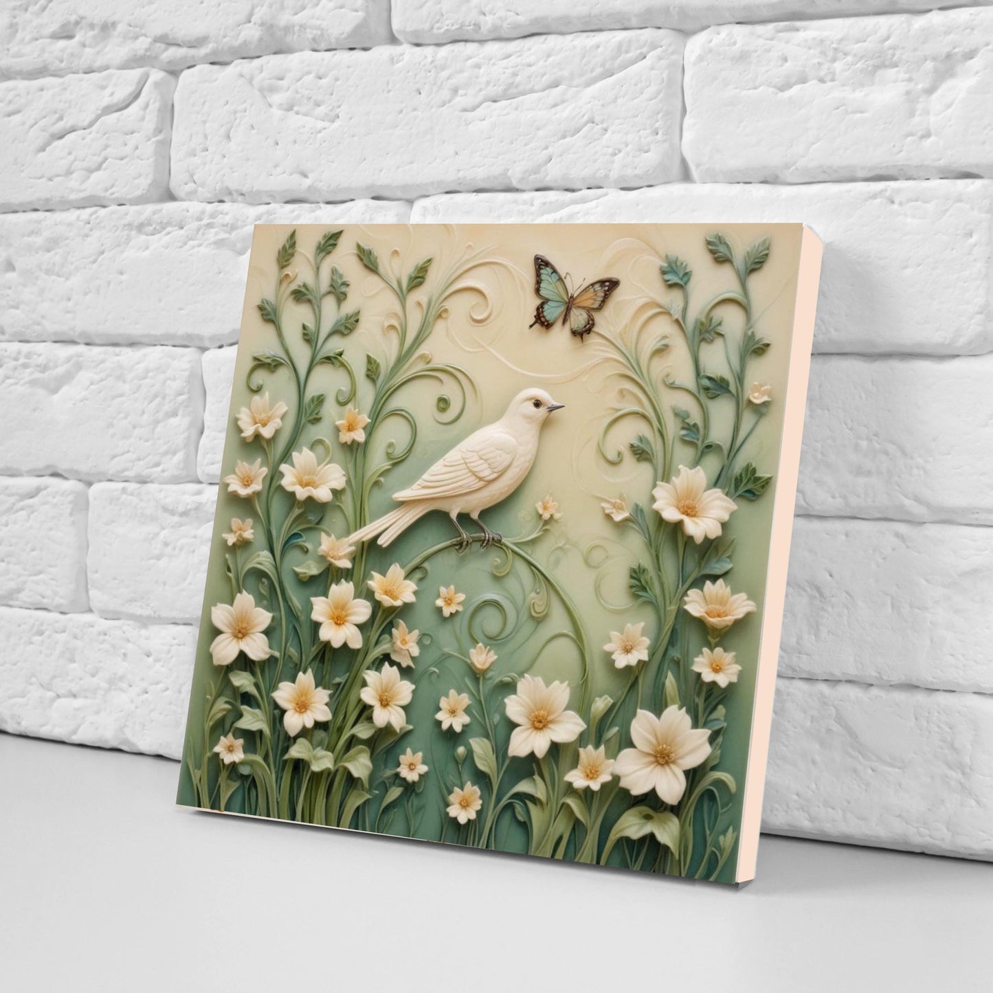 Art Nouveau Bird and Flower Ceramic tiles-Set of 2 Art Nouveau Bird Wall Decor Tiles,Bird Tiles-Kitchen Backsplash Bathroom,Shower,Fireplace