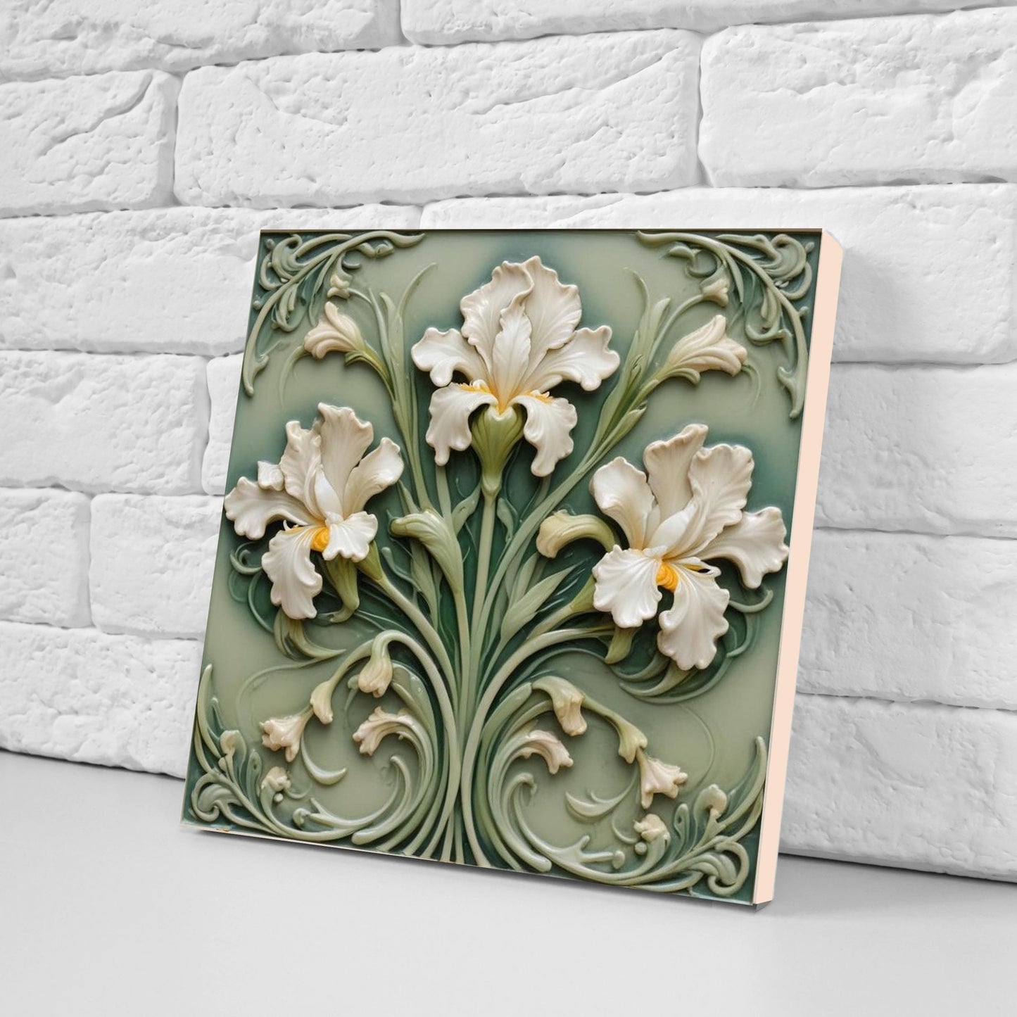 Art Nouveau Flower Ceramic tiles - Set of 2 Art Nouveau Irises Wall Decor Tiles - Iris Print, Kitchen Backsplash Tiles,Bathroom Shower Decor