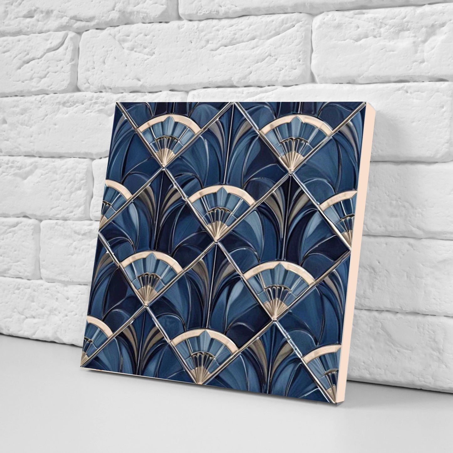 Art Deco Ceramic tiles Blue - Set of 2 Art Deco Wall Decor Geometric Tiles - Kitchen Backsplash , Bathroom, Sink Splashback, Accent Wall Art