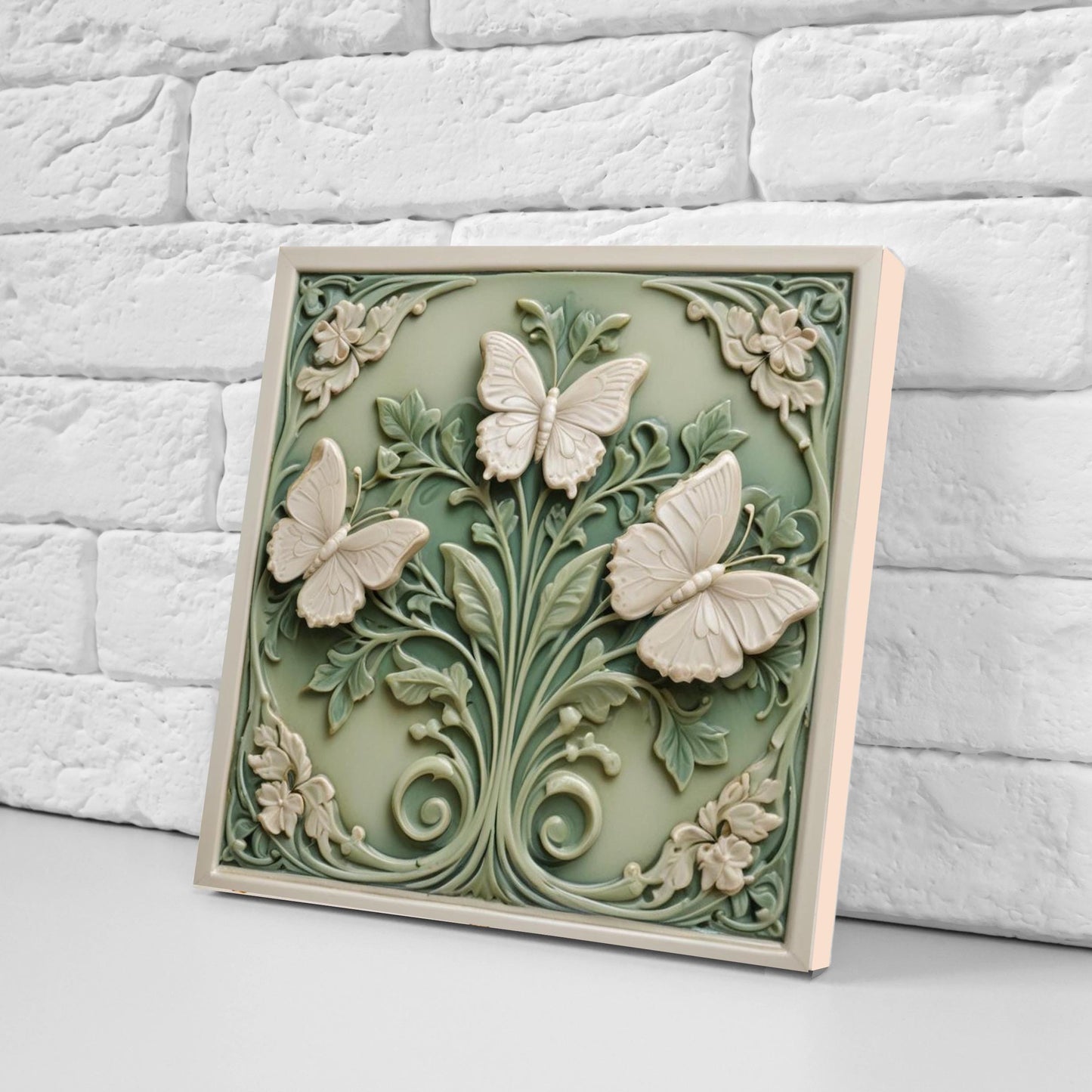Butterfly Tile - Set of 2 Green Art Nouveau Tiles Wall Decor print -Kitchen Backsplash, Home Decor,Bathroom,Shower,Sink Splashback,Fireplace