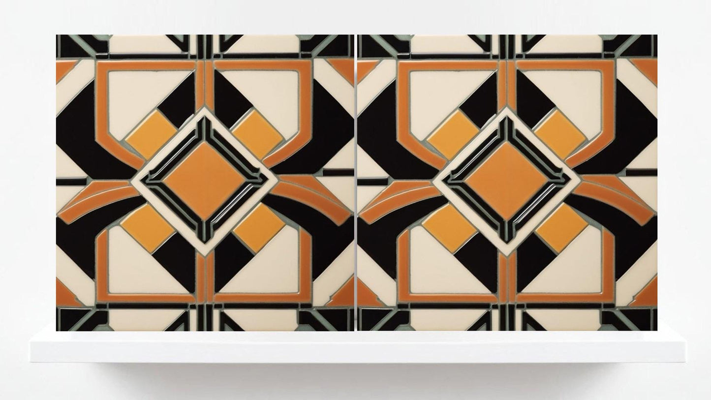 Art Deco Ceramic tiles - Set of 2 Art Deco Wall Decor Geometric Tiles - Kitchen Backsplash, Shower,Bathroom Wall, Fireplace, Sink Splashback