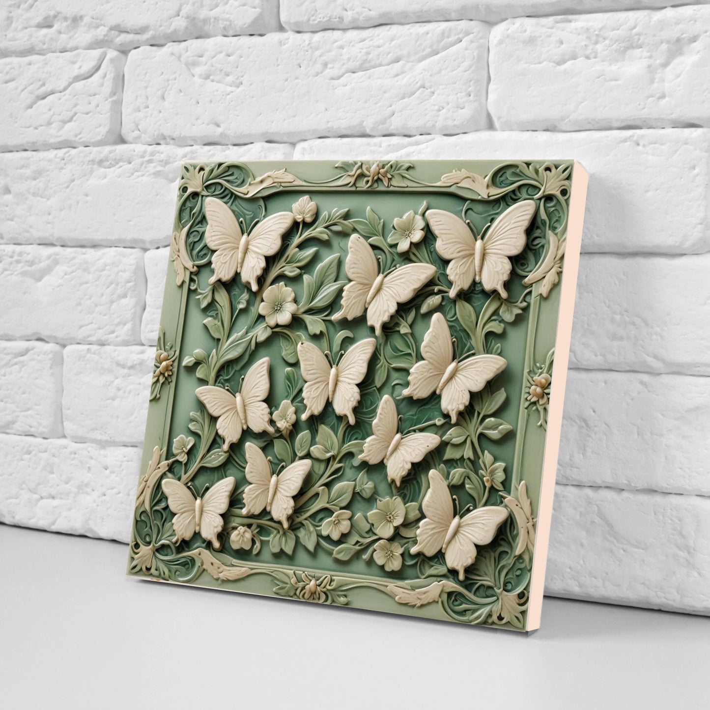 Butterfly Tile - Set of 2 Green Art Nouveau Tiles Wall Decor print -Kitchen Backsplash, Home Decor,Bathroom,Shower,Sink Splashback,Fireplace