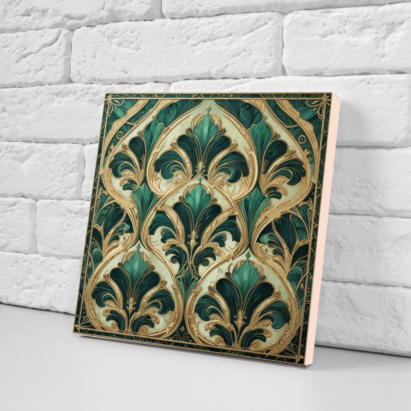 Art Deco Ceramic Tiles Green-Set of 2 Art Deco Wall Decor Geometric Tiles -Kitchen Backsplash,Shower,Bathroom Wall,Sink Splashback,Fireplace
