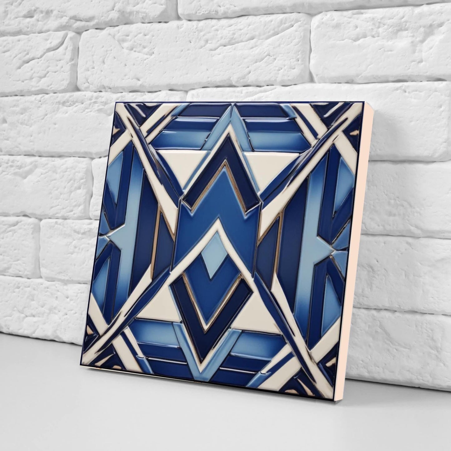 Art Deco Ceramic tiles Blue - Set of 2 Art Deco Wall Decor Geometric Tiles - Kitchen Backsplash , Bathroom, Sink Splashback, Accent Wall Art