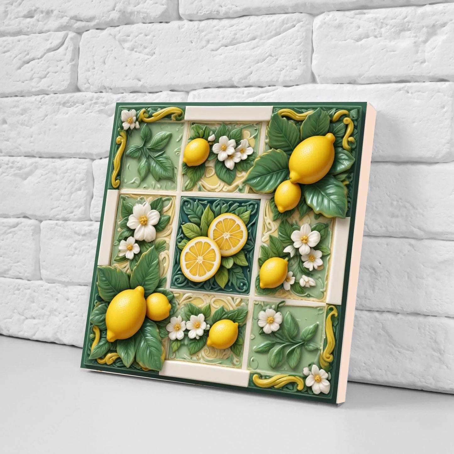 Italian Majolica Lemon Tiles - Set of 2 Mediterranean Wall Decor Tiles -Kitchen Backsplash,Bathroom, Shower Wall,Fireplace,Sink Splashback