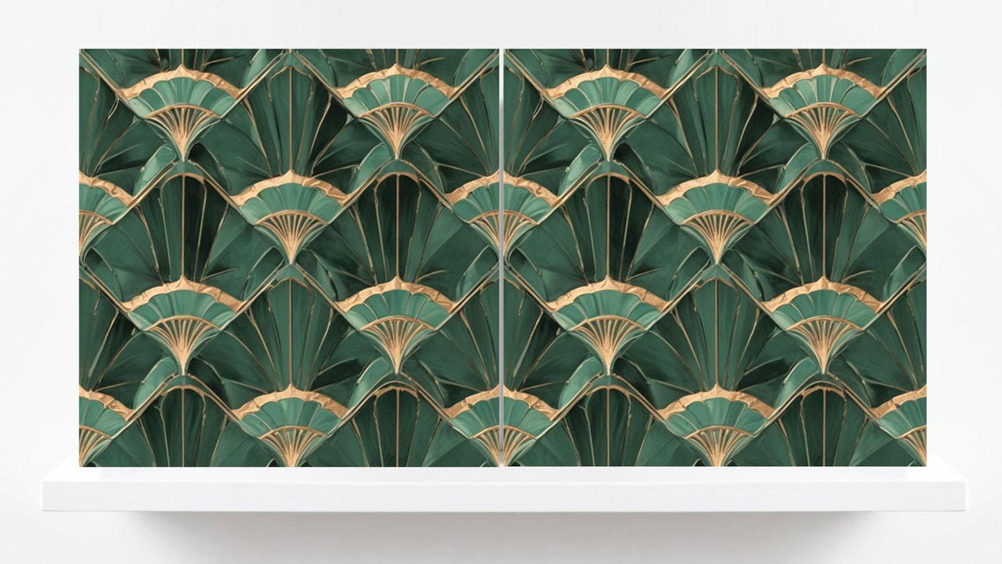 Art Deco Ceramic Tiles Green- Set of 2 Art Deco Wall Decor Geometric Tiles - Kitchen Backsplash Tiles,Table Decorative Tiles, Bathroom Tiles