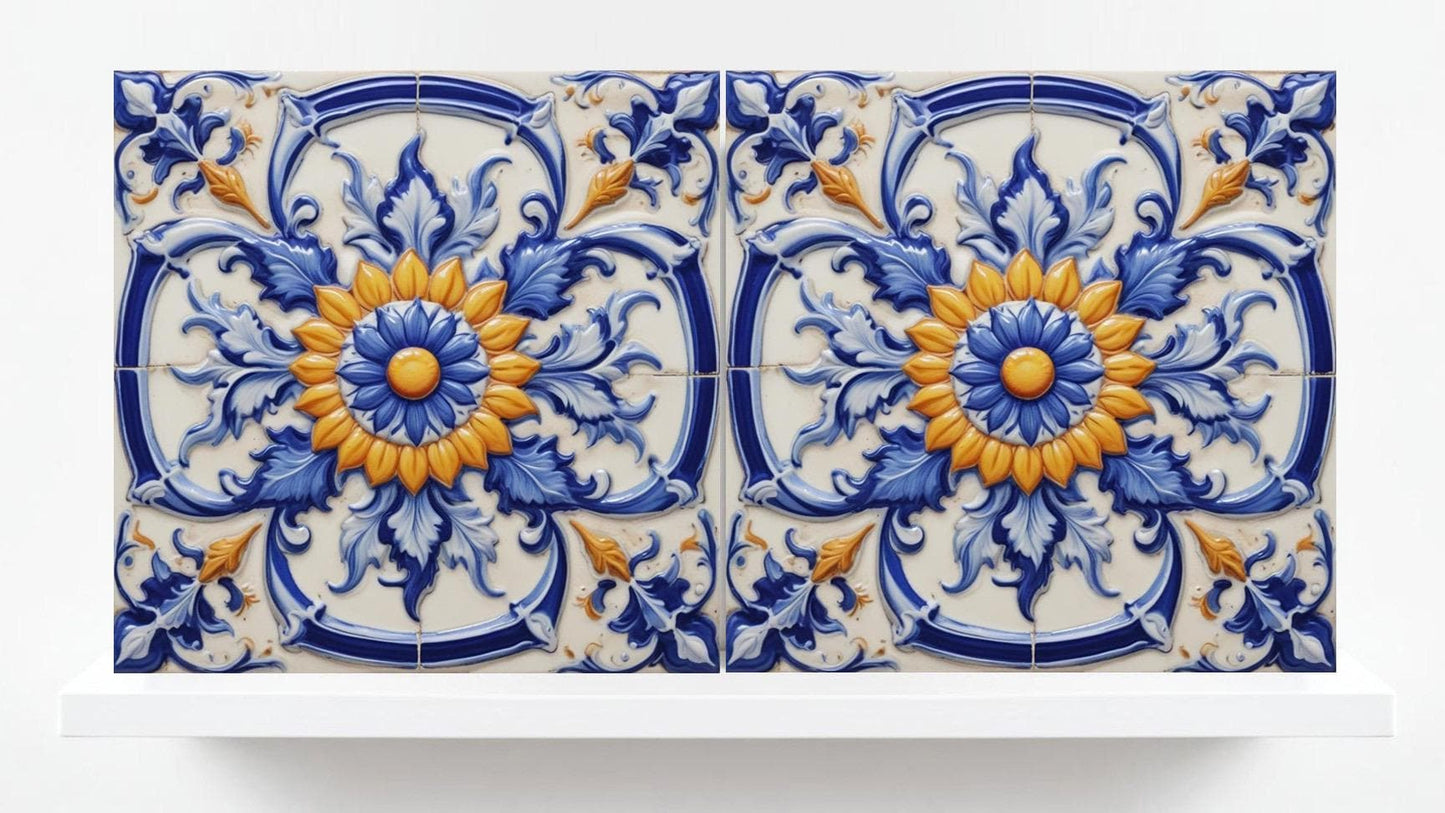 Italian Majolica Tiles - Set of 2 Sicilian Wall Decor Tiles - Kitchen Backsplash Tiles, Table Decorative Tiles, Bathroom Tiles, Coaster
