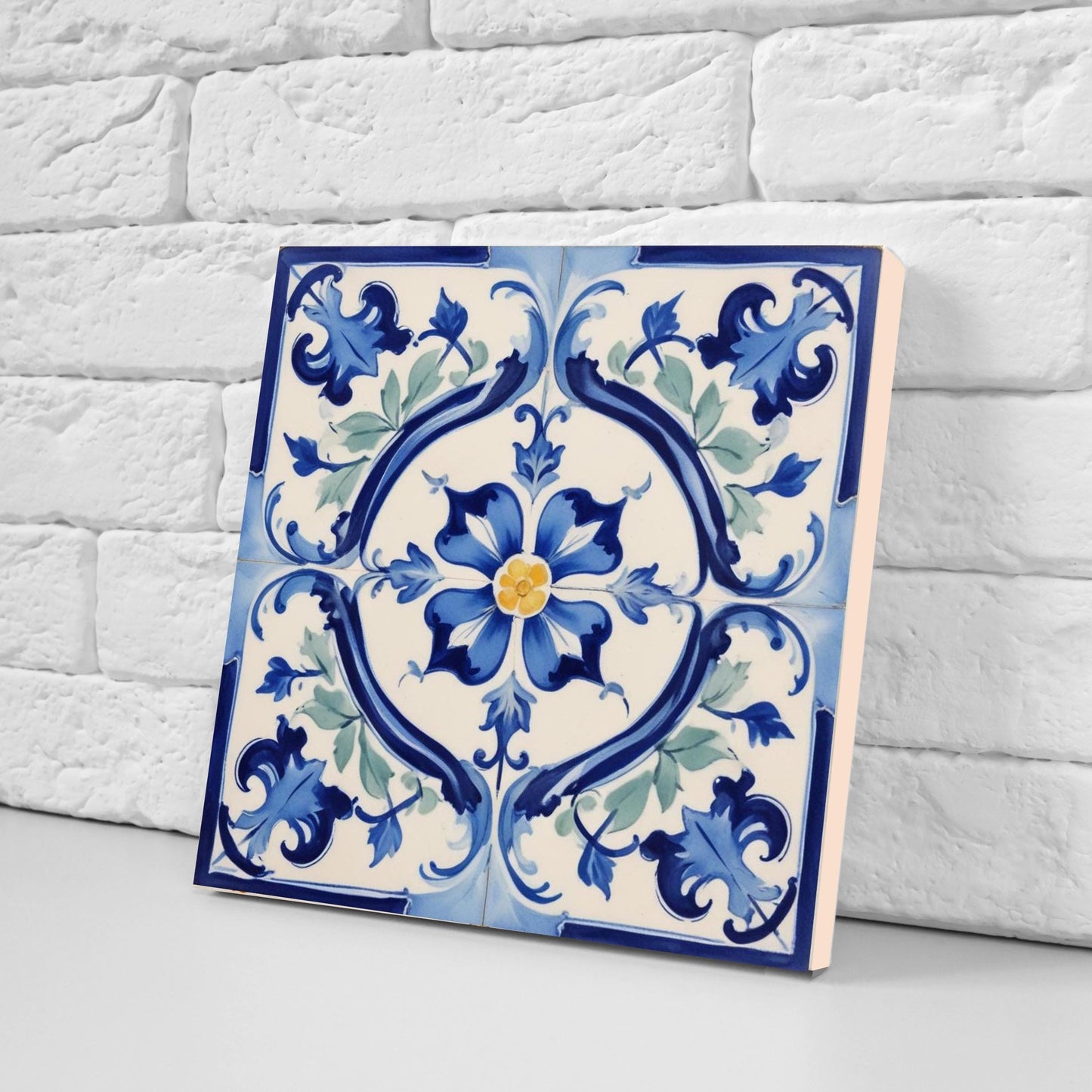 Italian Majolica Tiles Flower -Set of 2 Sicilian Wall Decor Tiles-Kitchen Backsplash Tiles, Sink Splashback,Bathroom,Shower Wall Art,Coaster