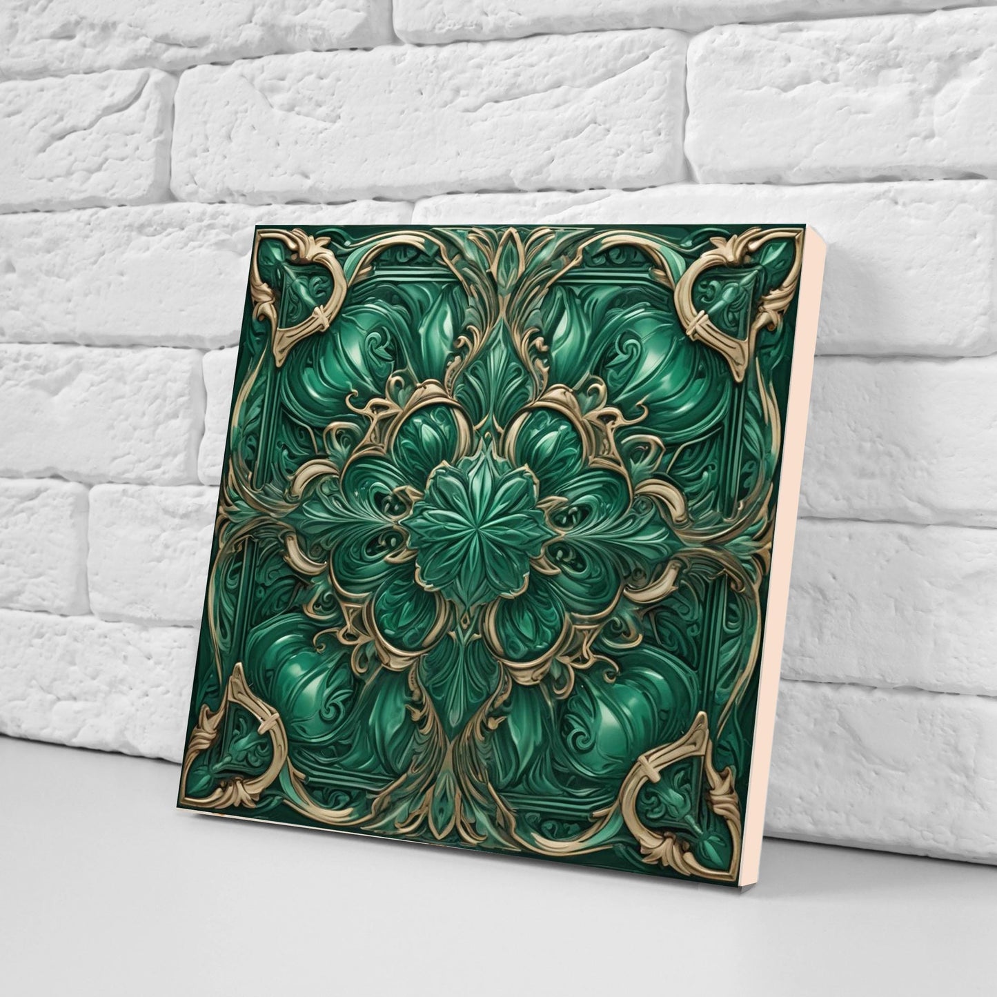 Art Deco Ceramic Tiles Green-Set of 2 Art Deco Wall Decor Geometric Tiles-Kitchen Backsplash,Sink Splashback,Bathroom, Shower Wall,Fireplace