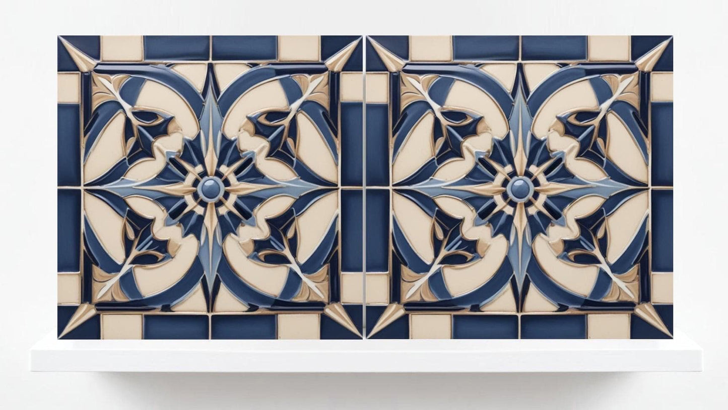Art Deco Tile Backsplash - Set of 2 Art Deco Wall Decor Geometric Tiles - Kitchen, Bathroom, Sink Splashback,Shower Wall Art,Fireplace Tiles