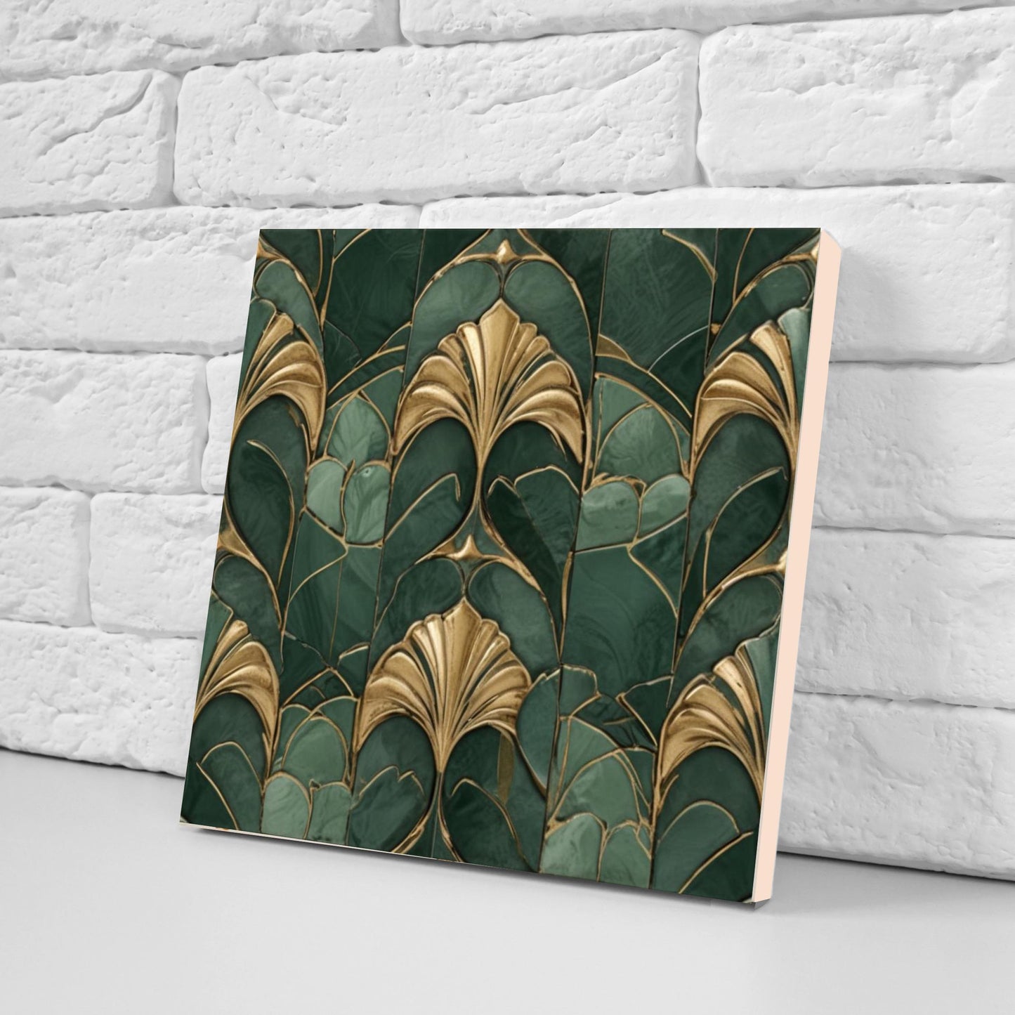 Art Deco Ceramic Tiles Green- Set of 2 Art Deco Wall Decor Geometric Tiles - Kitchen Backsplash Tiles,Table Decorative Tiles, Bathroom Tiles