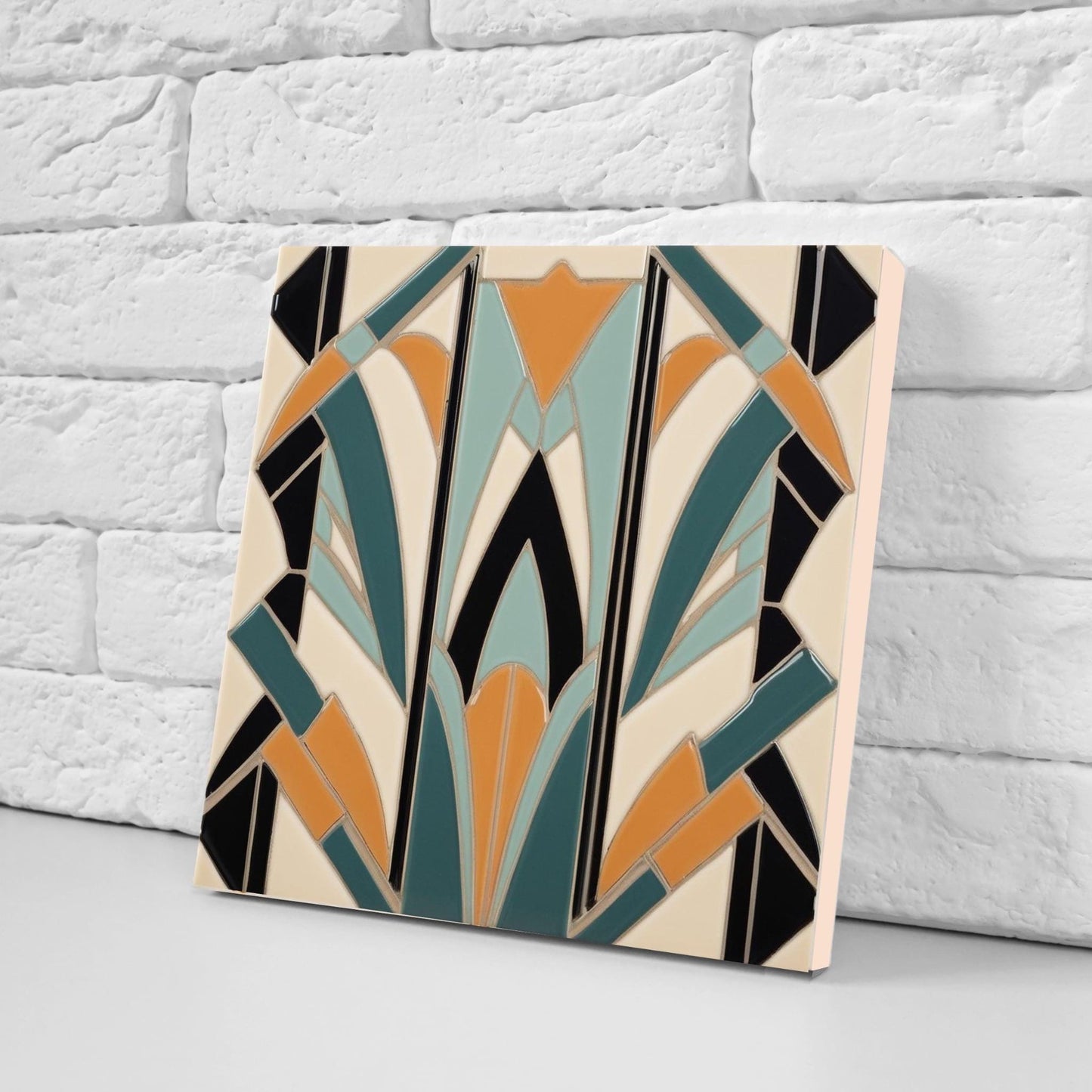 Art Deco Ceramic tiles - Set of 2 Art Deco Wall Decor Geometric Tiles - Kitchen Backsplash, Bathroom, Shower Wall,Sink Splashback, Fireplace