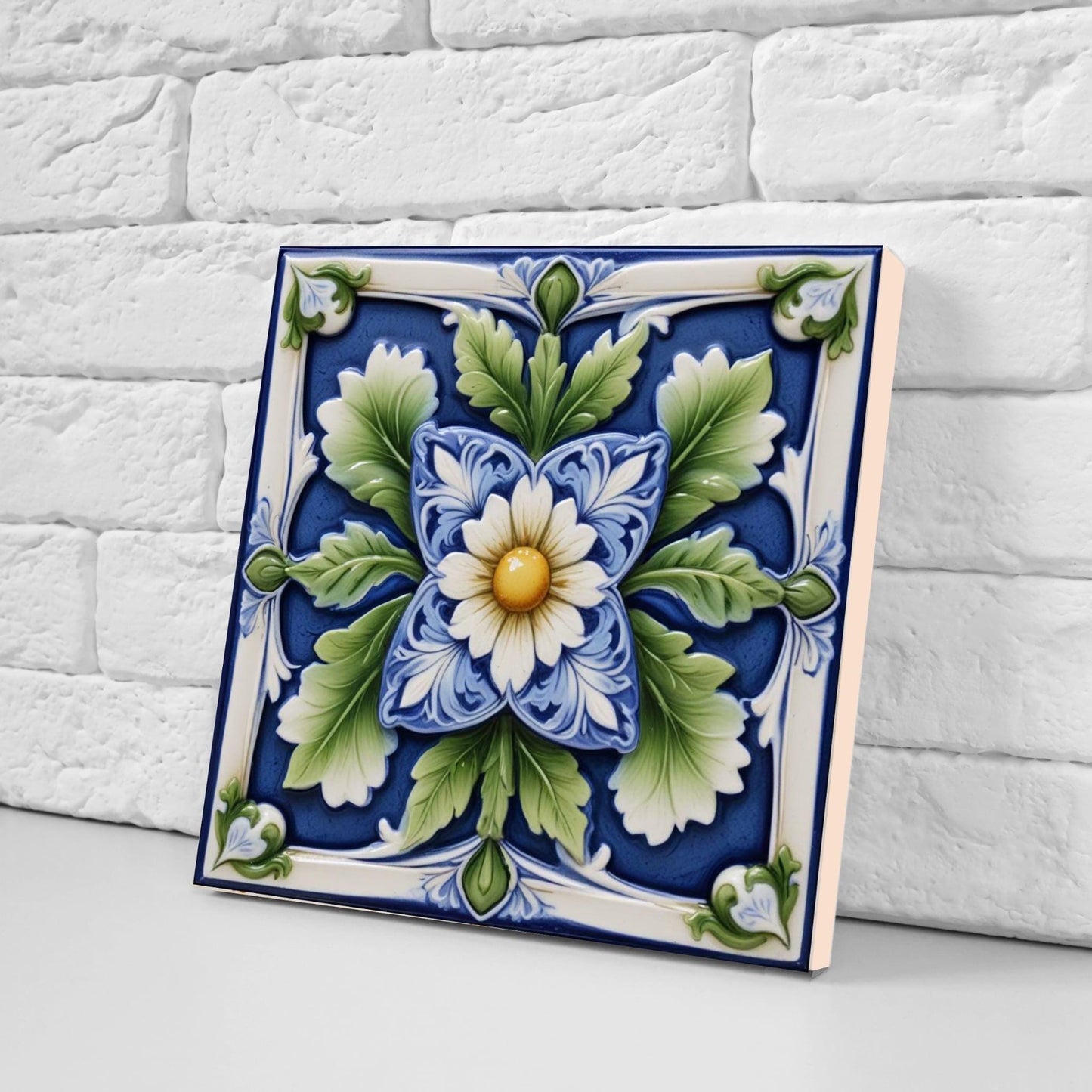 Italian Majolica Tiles Flower -Set of 2 Sicilian Wall Decor Tiles-Kitchen Backsplash Tiles, Sink Splashback,Bathroom,Shower Wall Art,Coaster