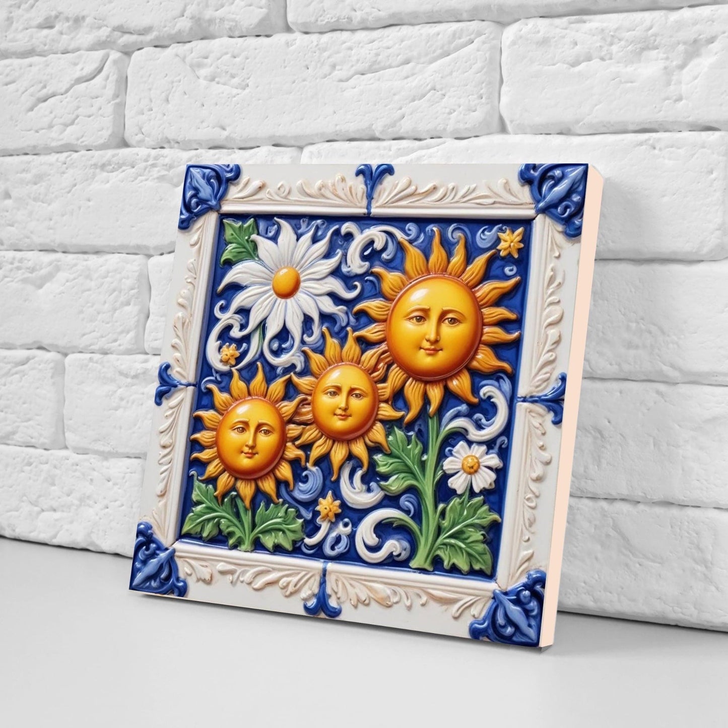 Sun Tile Sicilian Tiles - Set of 2 Mediterranean Wall Decor Tiles - Kitchen Backsplash, Bathroom ,Shower Wall, Italian Tiles,Sink Splashb