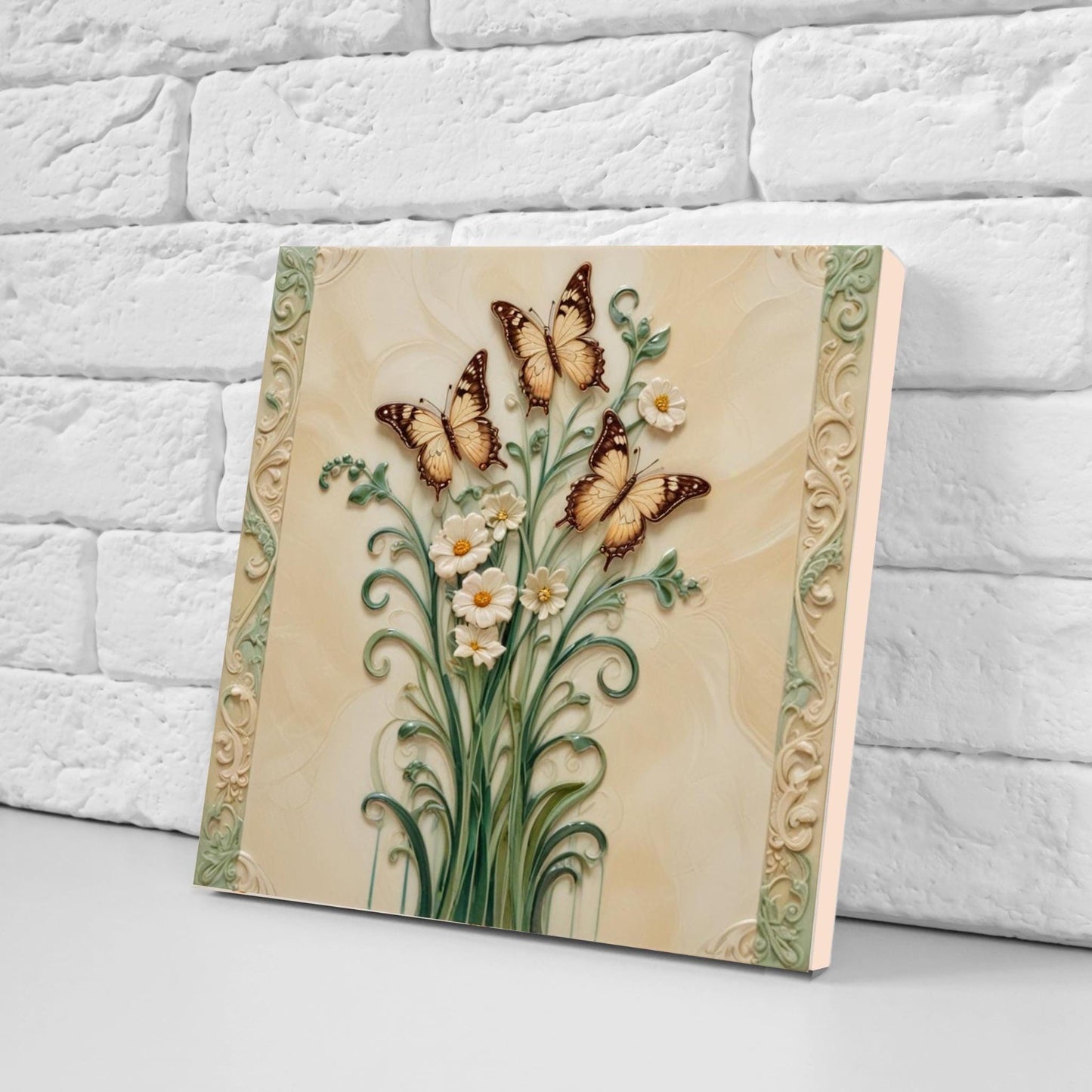 Butterfly Tile-Set of 2 Art Nouveau Botanical Tiles Wall Decor print-Kitchen Backsplash,Home Decor,Bathroom,Shower,Sink Splashback,Fireplace