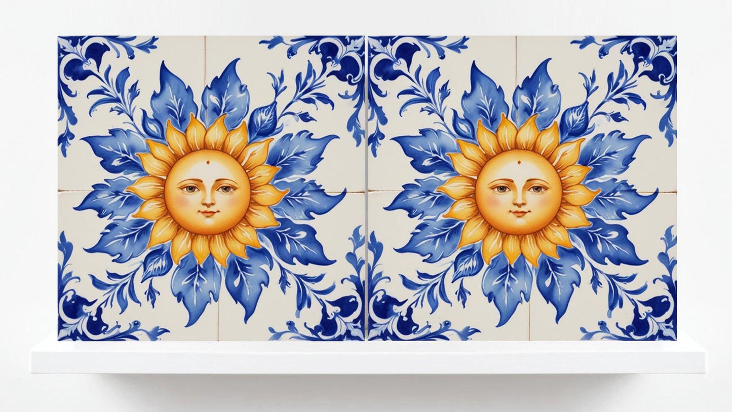 Sicilian Sun Ceramic tiles - Set of 2 Italian Wall Decor Mediterranean Tiles- Kitchen Backsplash,Bathroom ,Shower , Italian,Sink Splashback