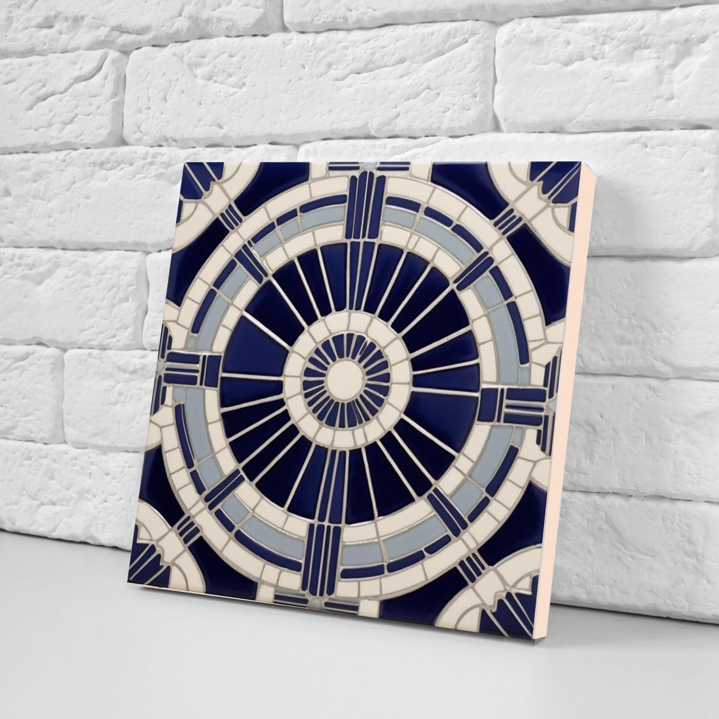 Art Deco Ceramic tiles Blue - Set of 2 Art Deco Wall Decor Geometric Tiles - Kitchen Backsplash , Bathroom, Sink Splashback, Accent Wall Art