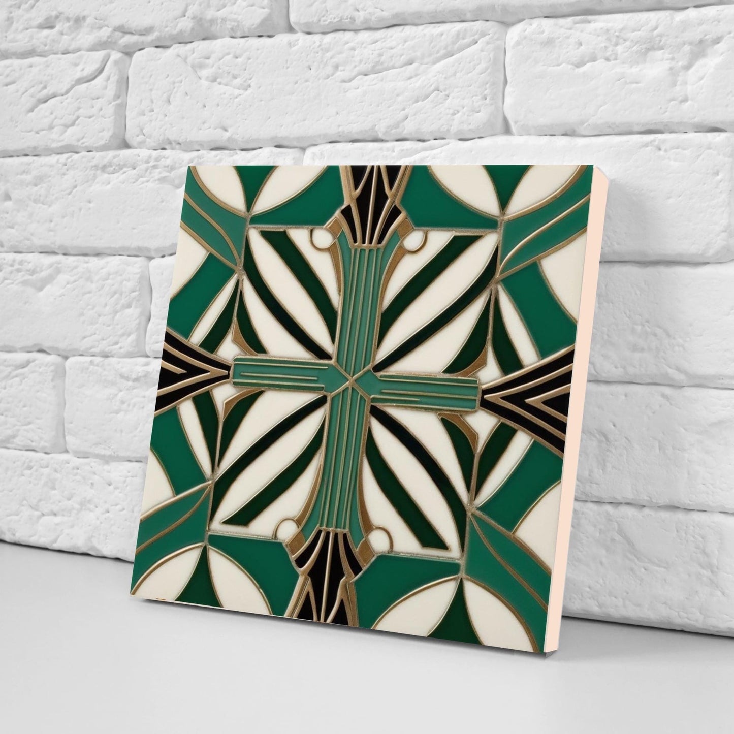 Art Deco Ceramic Tiles Green-Set of 2 Art Deco Wall Decor Geometric Tiles -Kitchen Backsplash,Shower,Bathroom Wall,Sink Splashback,Fireplace