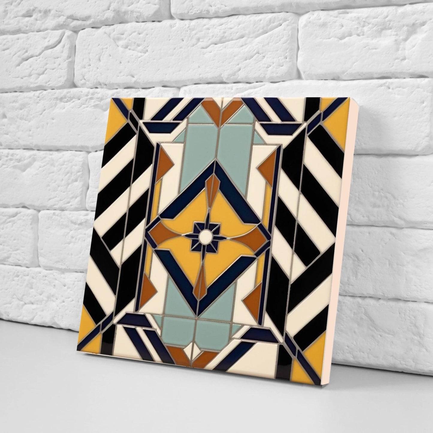 Art Deco Ceramic tiles - Set of 2 Art Deco Wall Decor Geometric Tiles - Kitchen Backsplash, Bathroom, Shower Wall, Sink Splashback,Fireplace