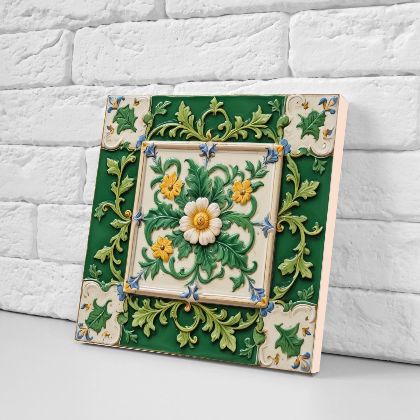 Italian Majolica Tiles Floral -Set of 2 Sicilian Wall Decor Tiles -Kitchen Backsplash Tiles, Table Decorative Tiles, Bathroom Tiles, Coaster