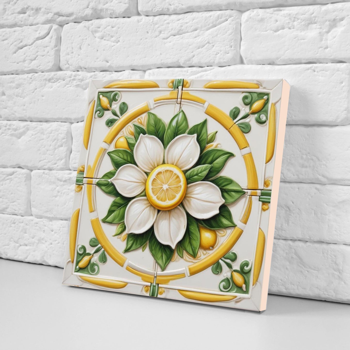 Italian Majolica Lemon Tiles - Set of 2 Mediterranean Wall Decor Sicilian Tiles - Kitchen Backsplash, Shower,Bathroom Wall, Sink Splashback