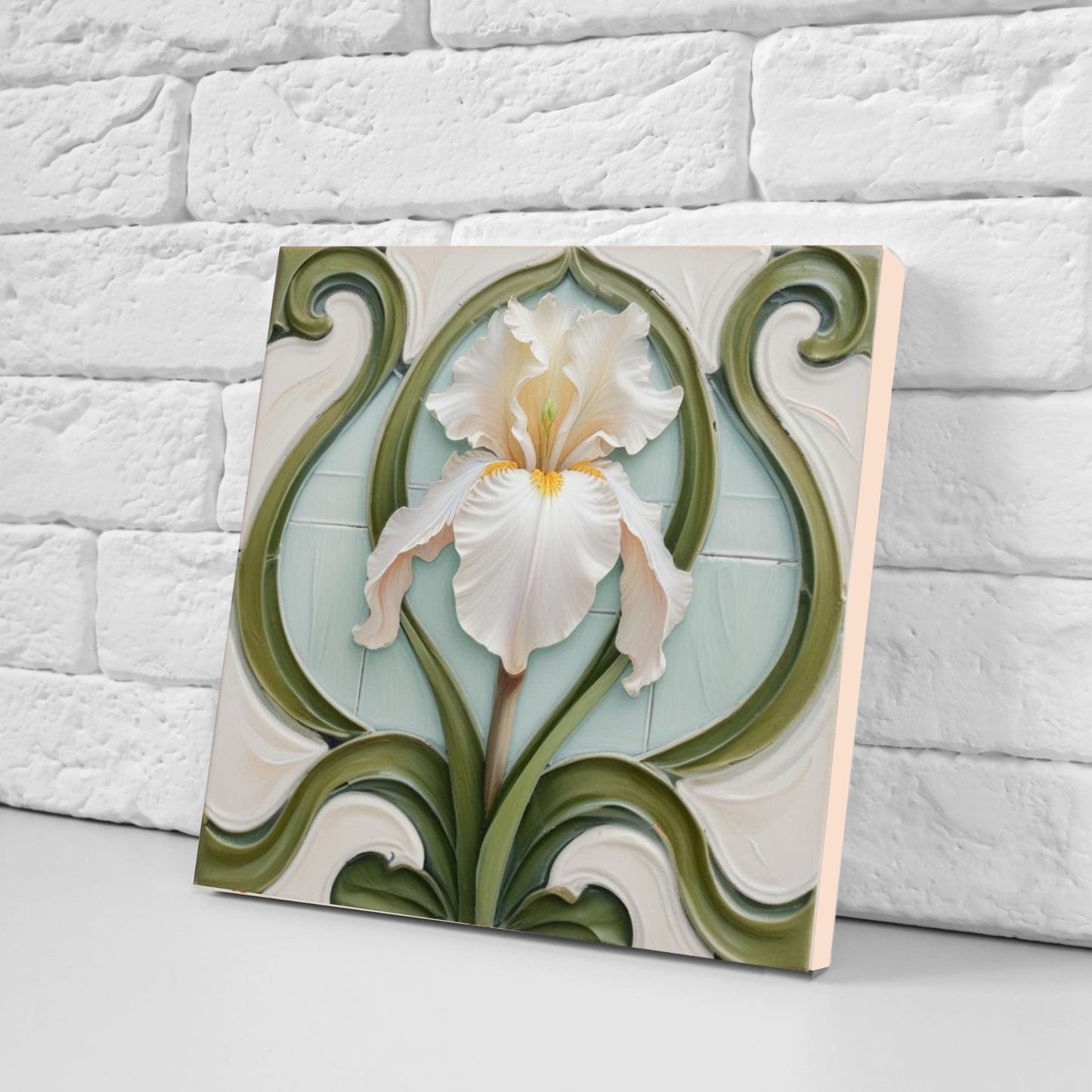 Iris Tile - Art Nouveau Flower Ceramic tiles - Set of 2 Botanical Wall Decor Tiles - Iris Print, Kitchen Backsplash,Bathroom Shower Wall Art