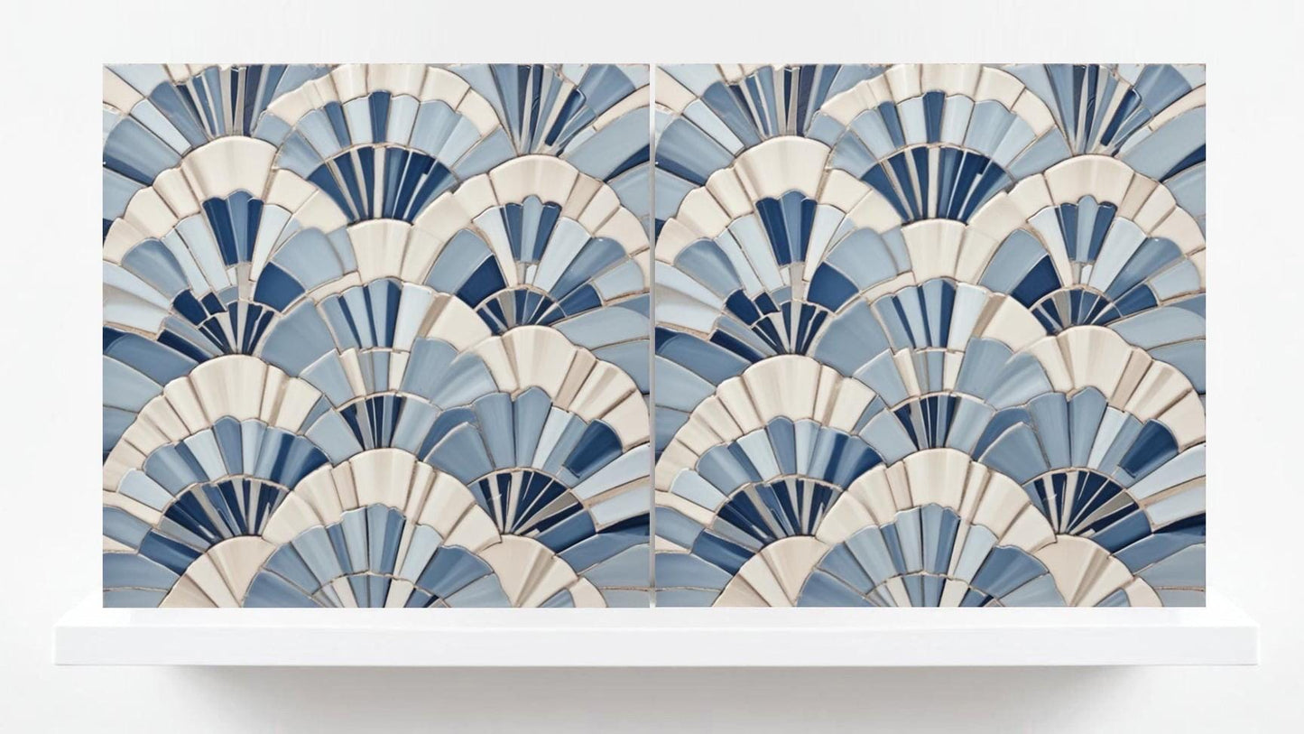 Art Deco Tile Backsplash - Set of 2 Retro Wall Decor Geometric Tiles - Kitchen, Bathroom, Sink Splashback,Shower Wall Art,Fireplace Tiles
