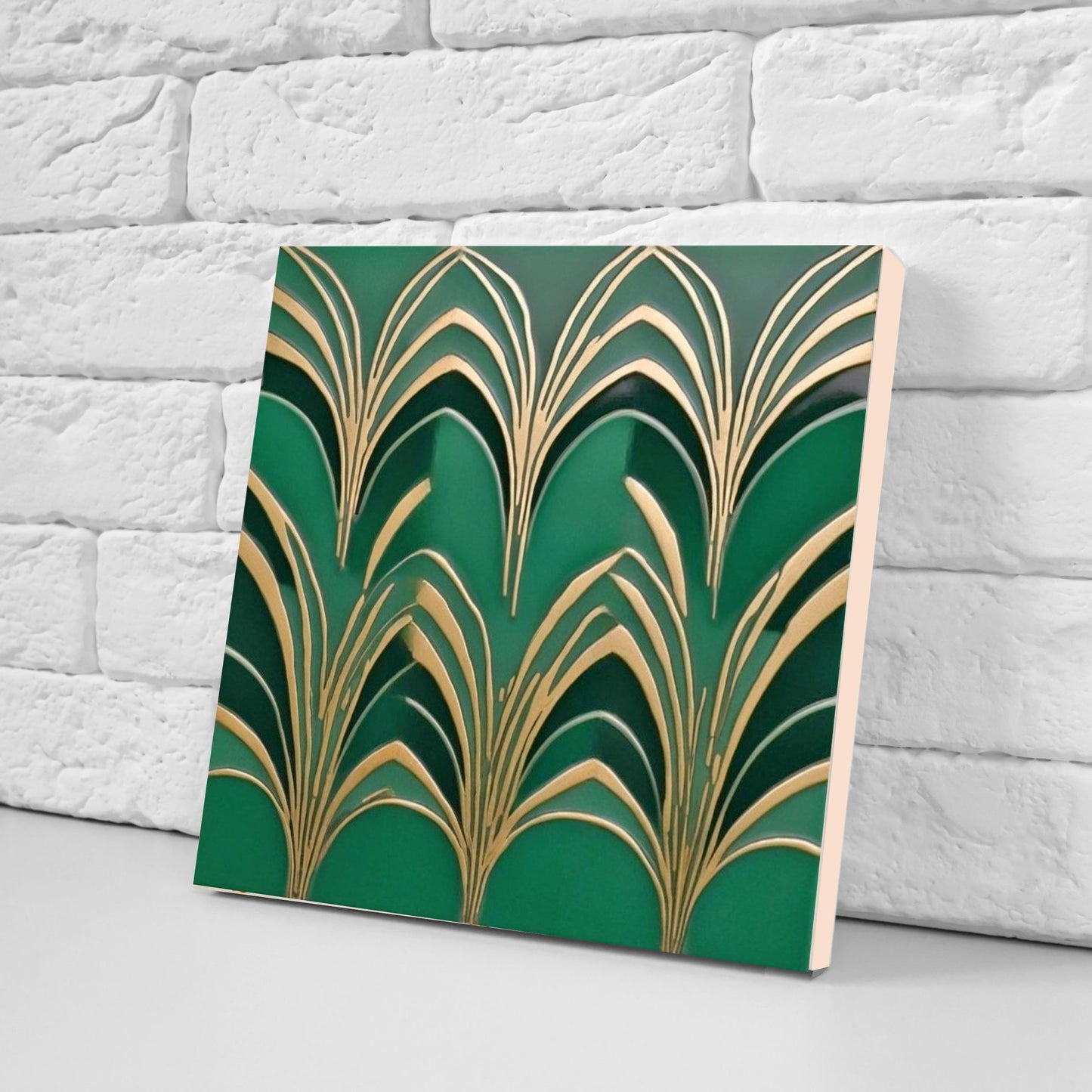 Art Deco Ceramic Tiles Green-Set of 2 Art Deco Wall Decor Geometric Tiles -Kitchen Backsplash,Shower,Bathroom Wall,Sink Splashback,Fireplace