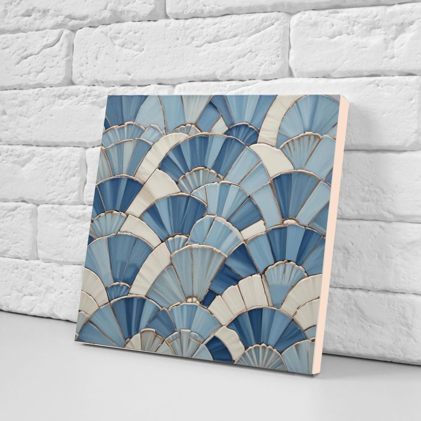 Art Deco Ceramic tiles Blue - Set of 2 Art Retro Wall Decor Geometric Tiles - Kitchen Backsplash , Bathroom,Sink Splashback, Accent Wall Art