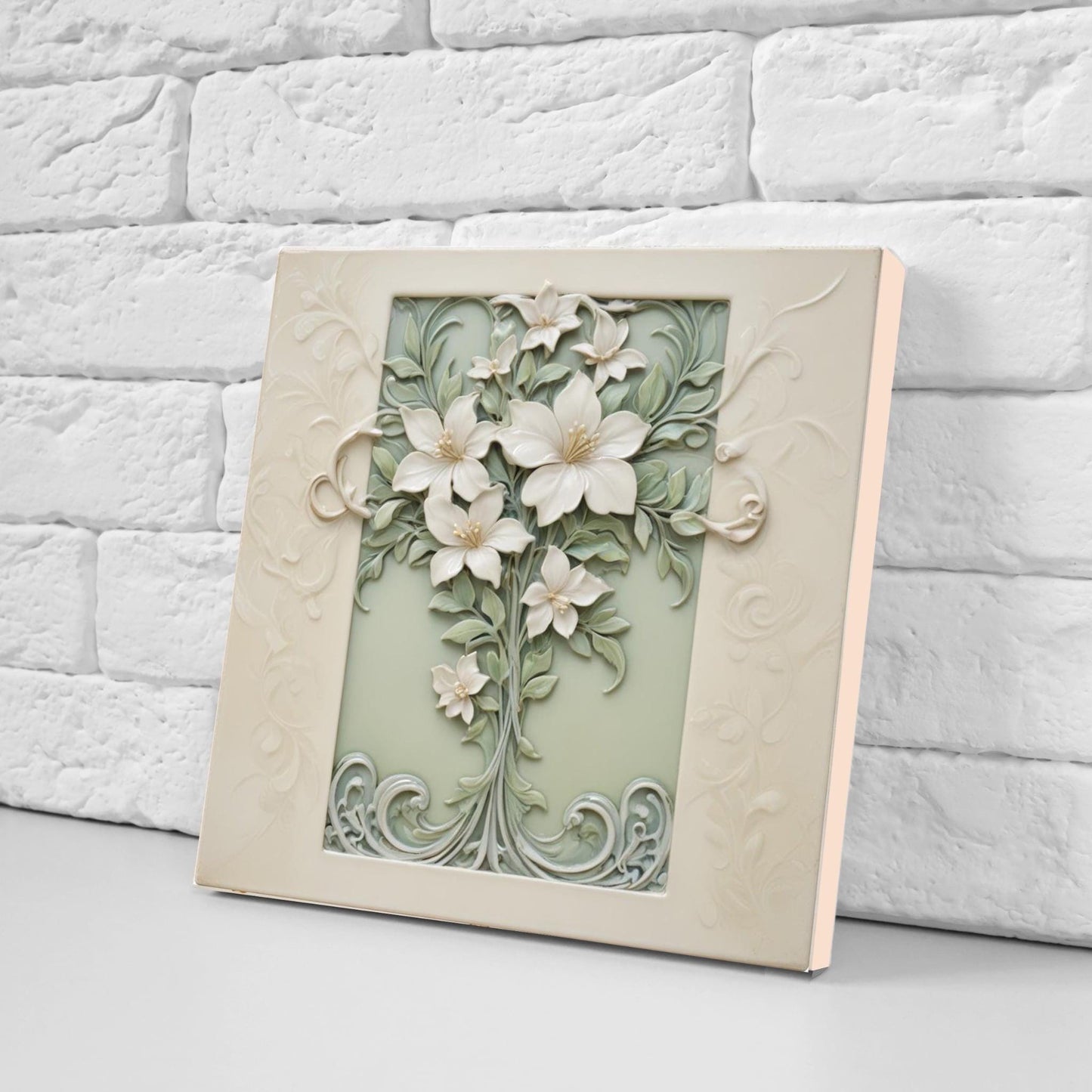 Jasmine Tile Art Nouveau Flower Ceramic tiles - Set of 2 Wall Decor Tiles - Botanical Print, Kitchen Backsplash Tiles,Bathroom Shower Decor