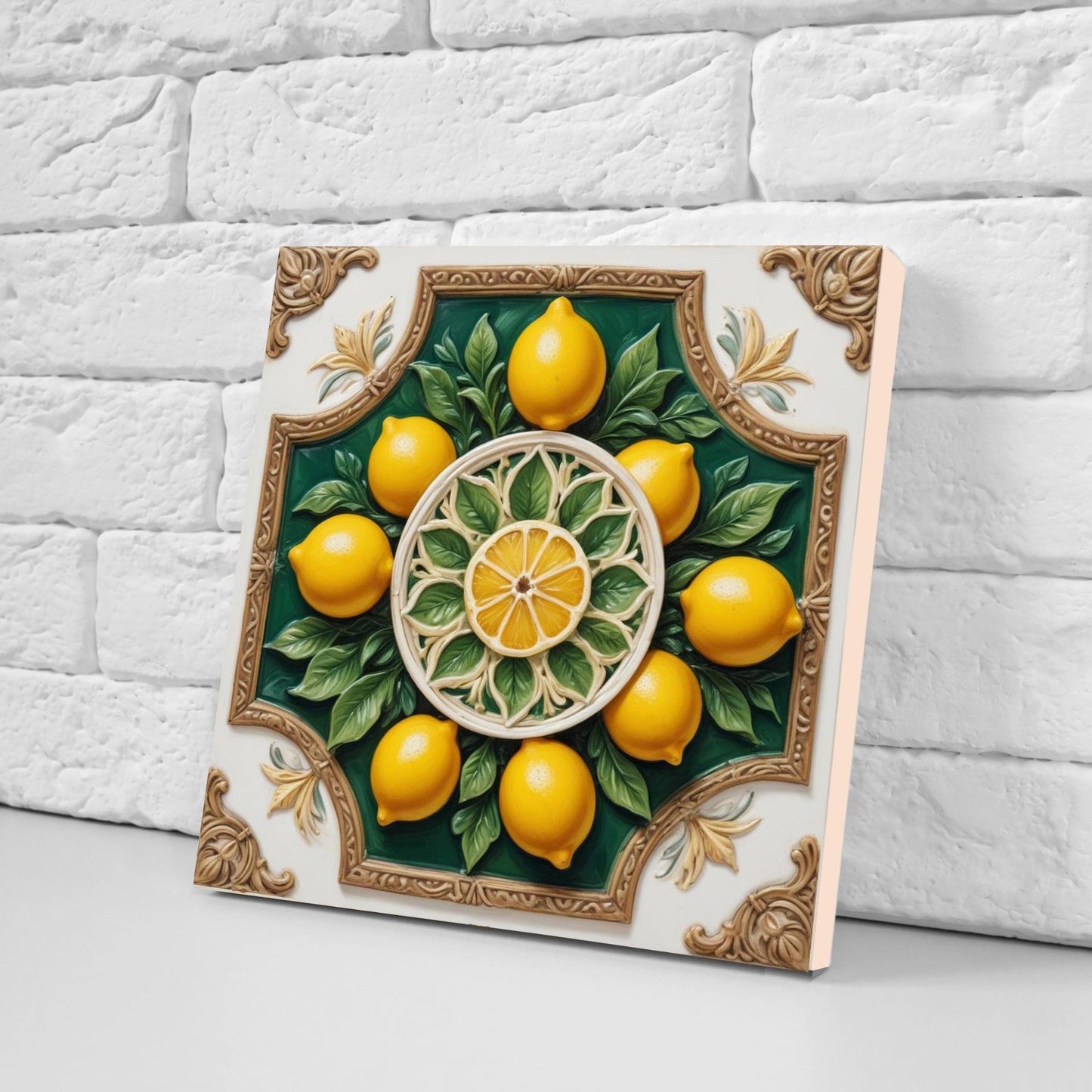 Italian Majolica Lemon Tiles - Set of 2 Sicilian Wall Decor Tiles -Kitchen Backsplash,Bathroom,Shower Wall,Sink Splashback,Fireplace,Coaster
